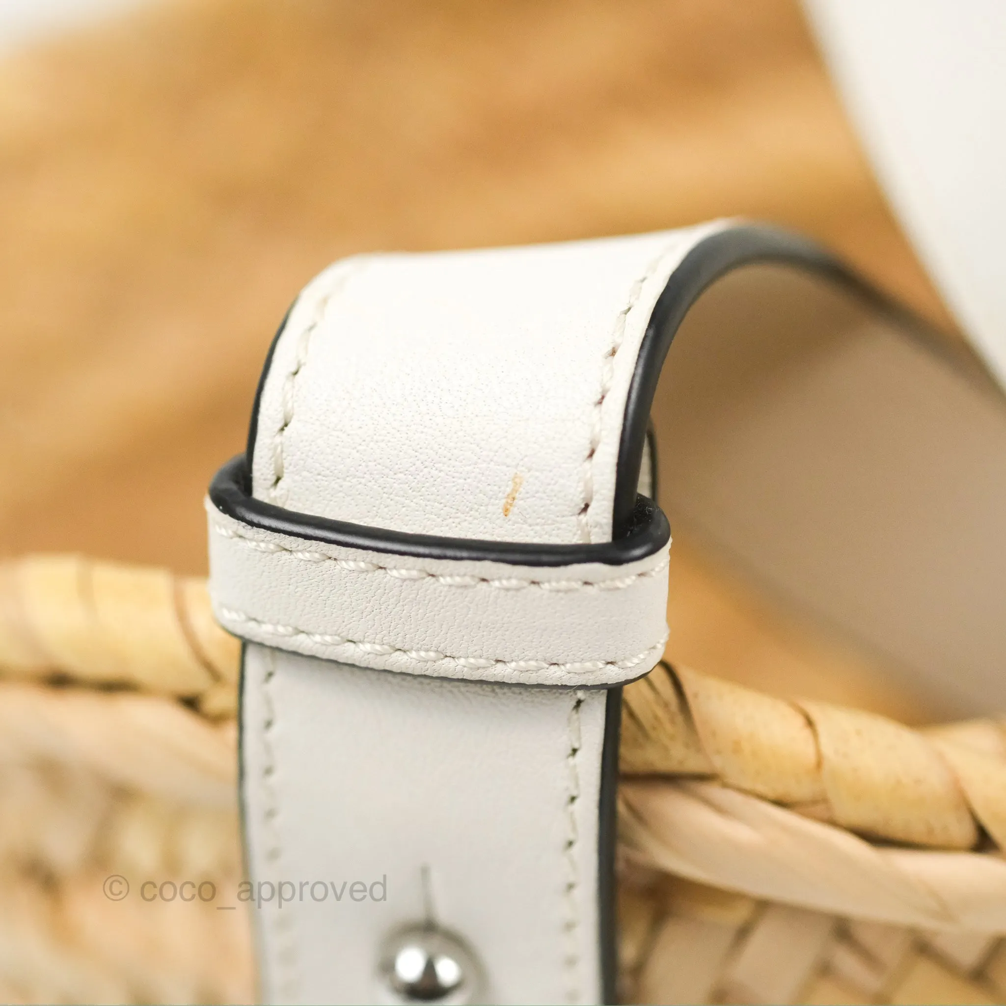 Loewe Small Basket Bag Natural Palm Leaf White Calfskin