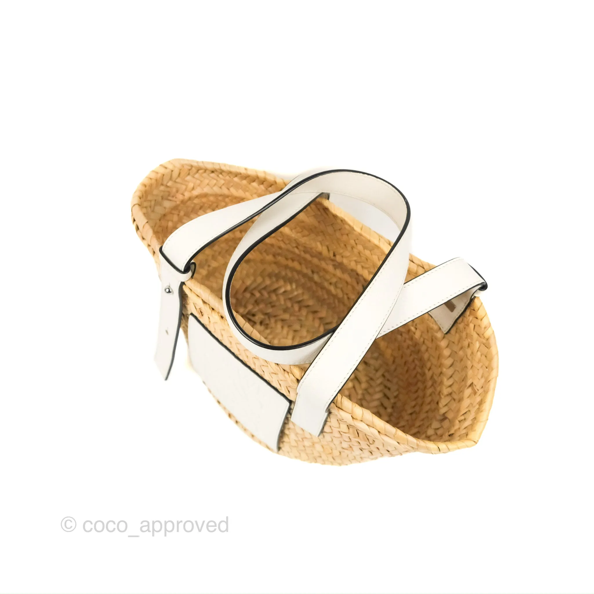 Loewe Small Basket Bag Natural Palm Leaf White Calfskin