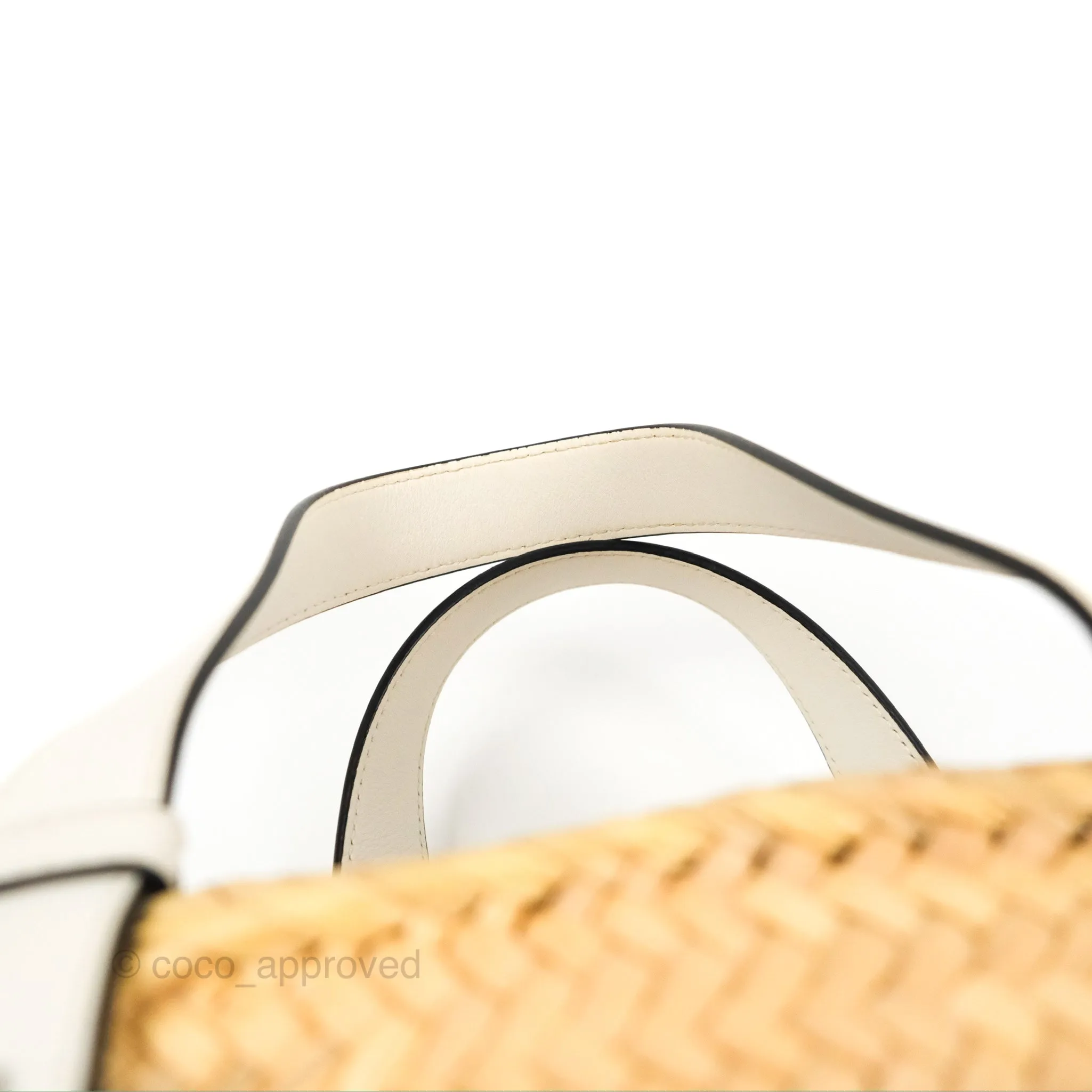 Loewe Small Basket Bag Natural Palm Leaf White Calfskin