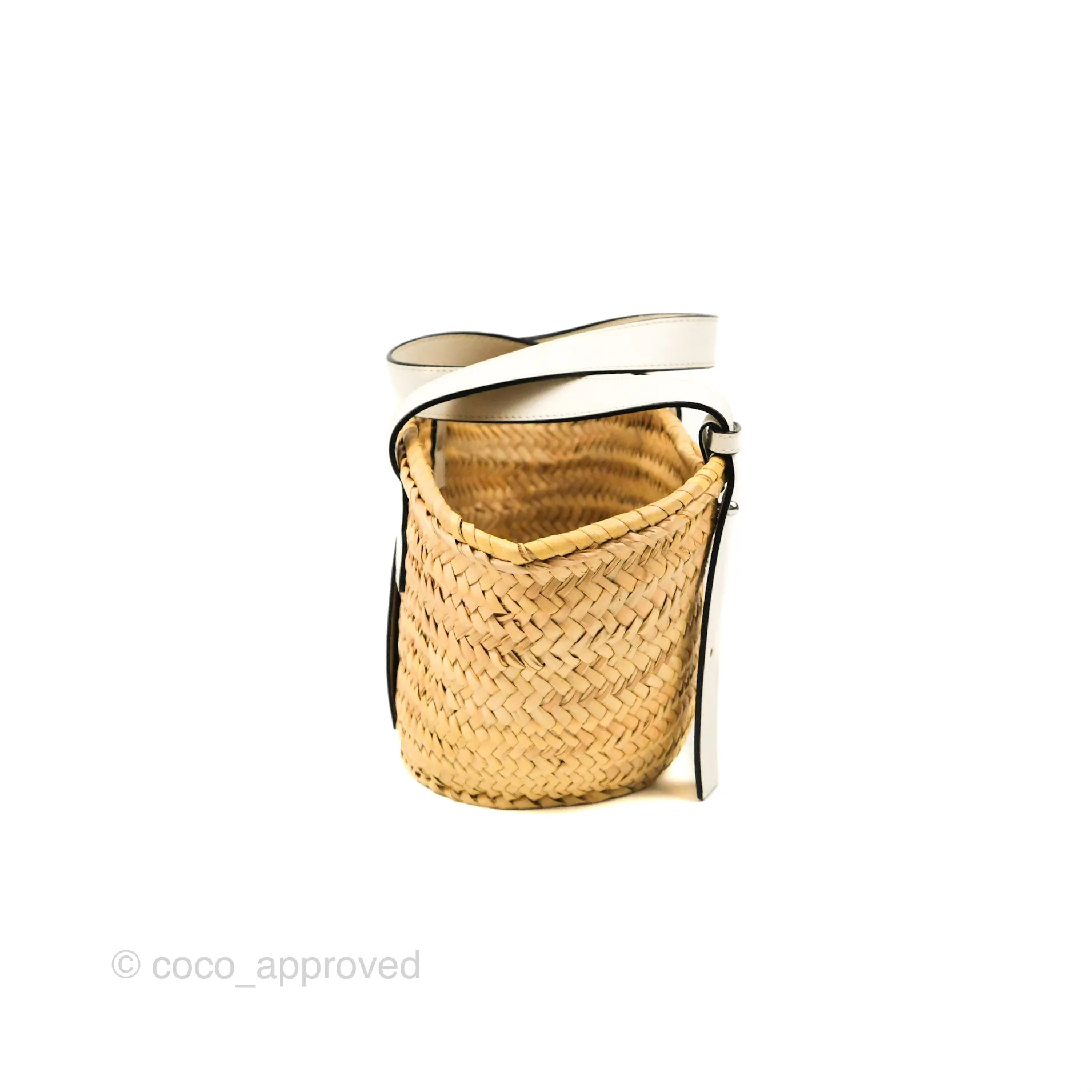 Loewe Small Basket Bag Natural Palm Leaf White Calfskin