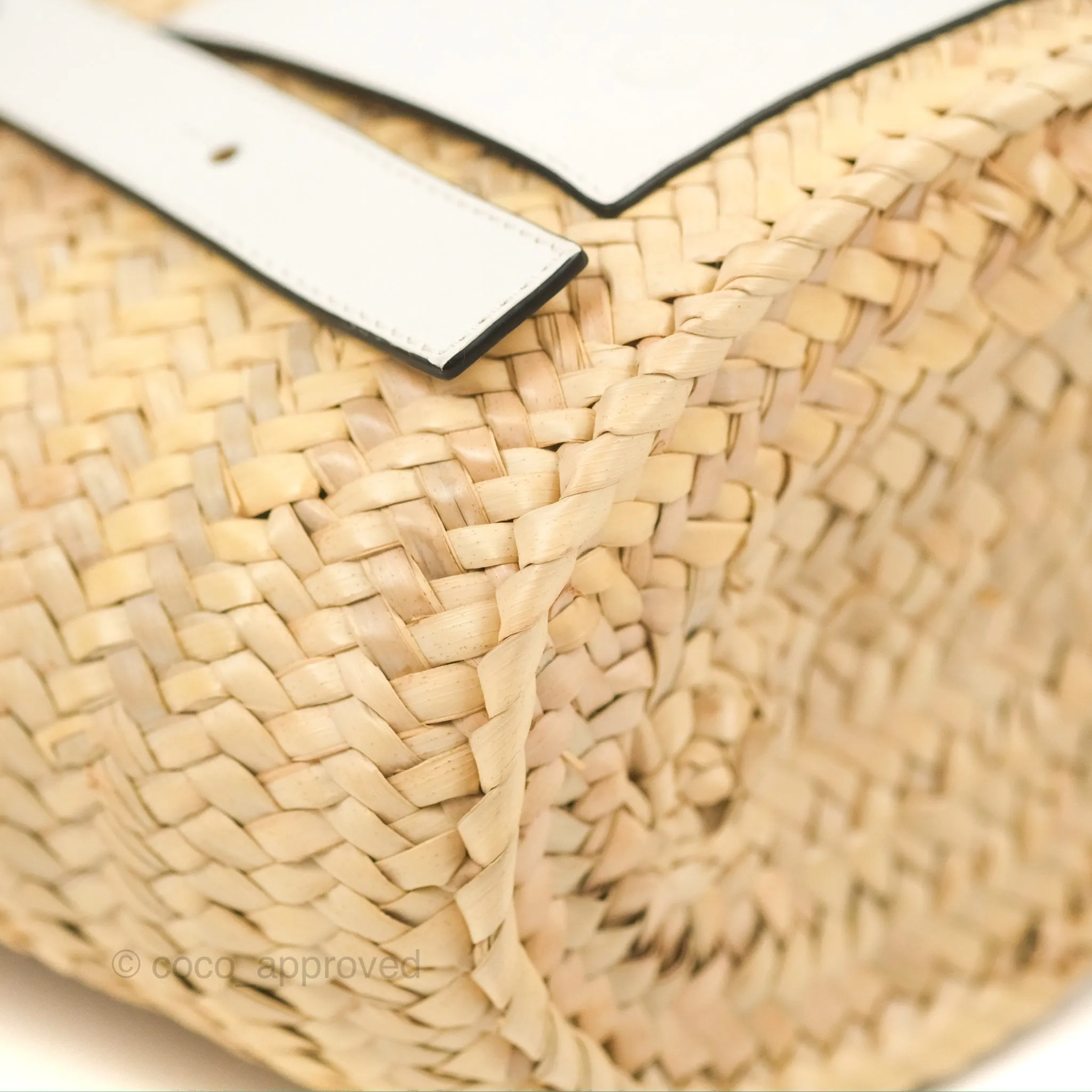 Loewe Small Basket Bag Natural Palm Leaf White Calfskin