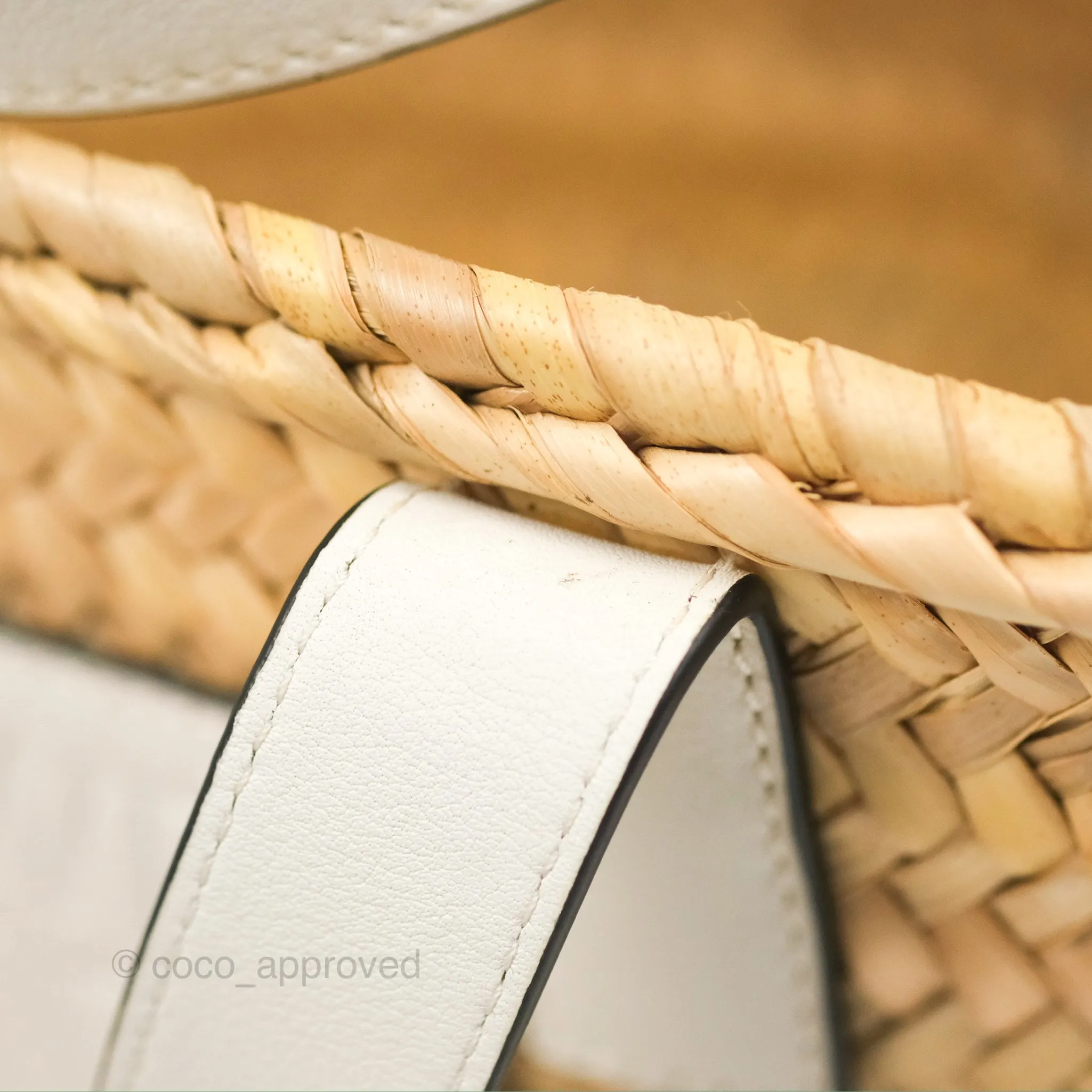 Loewe Small Basket Bag Natural Palm Leaf White Calfskin