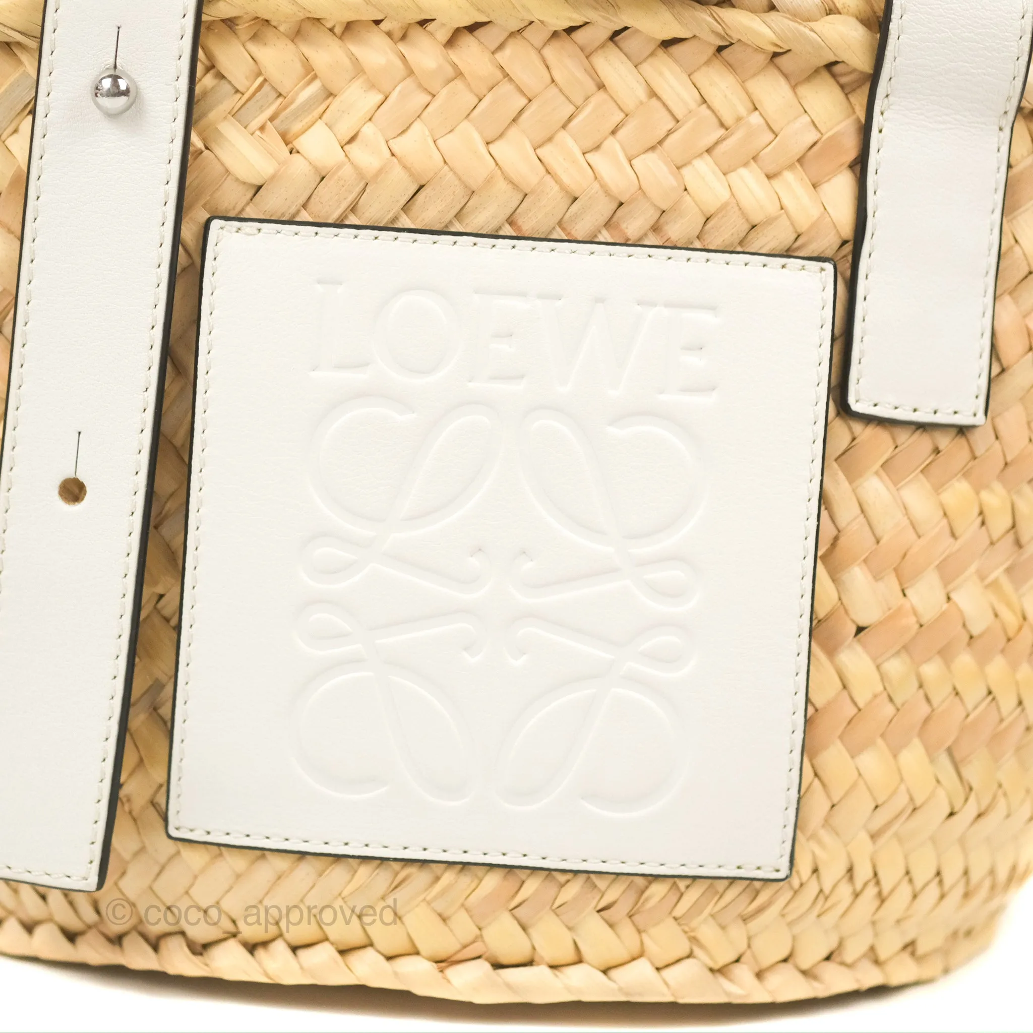 Loewe Small Basket Bag Natural Palm Leaf White Calfskin
