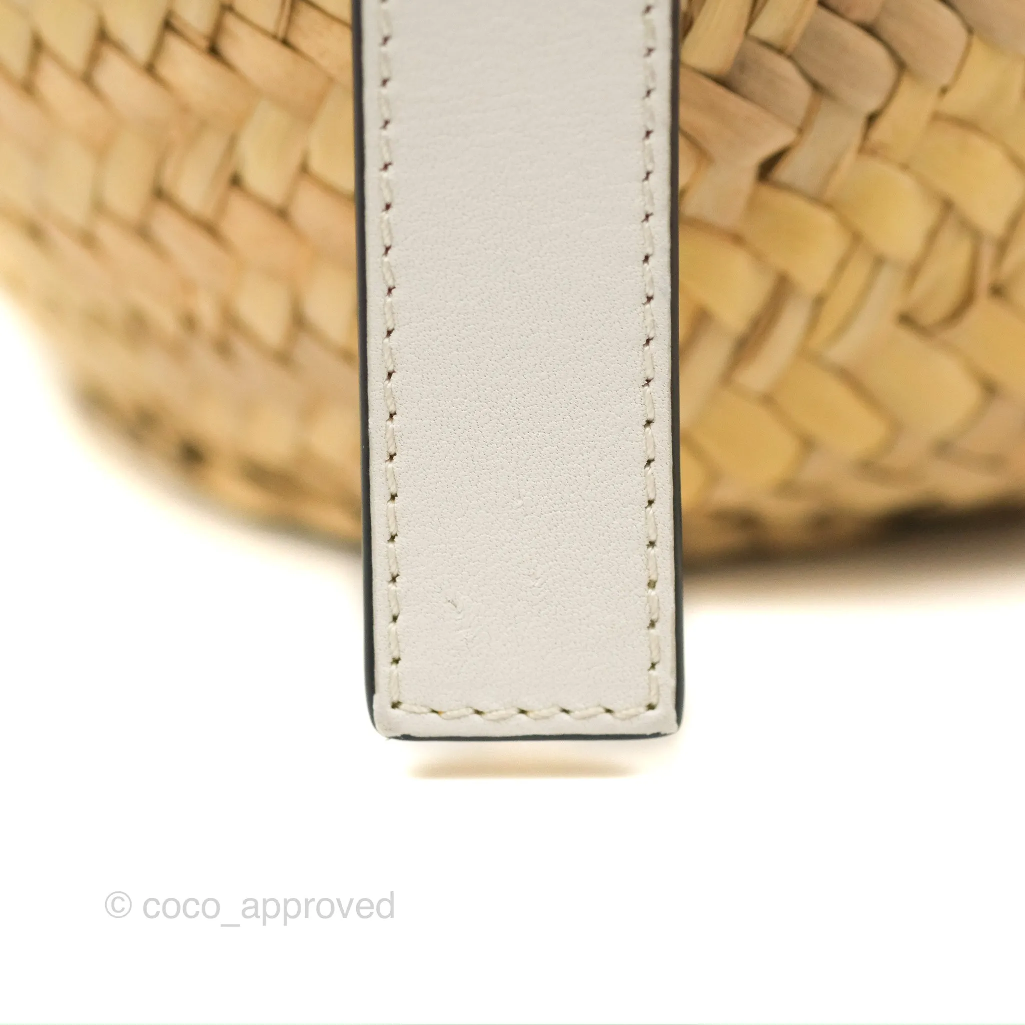 Loewe Small Basket Bag Natural Palm Leaf White Calfskin