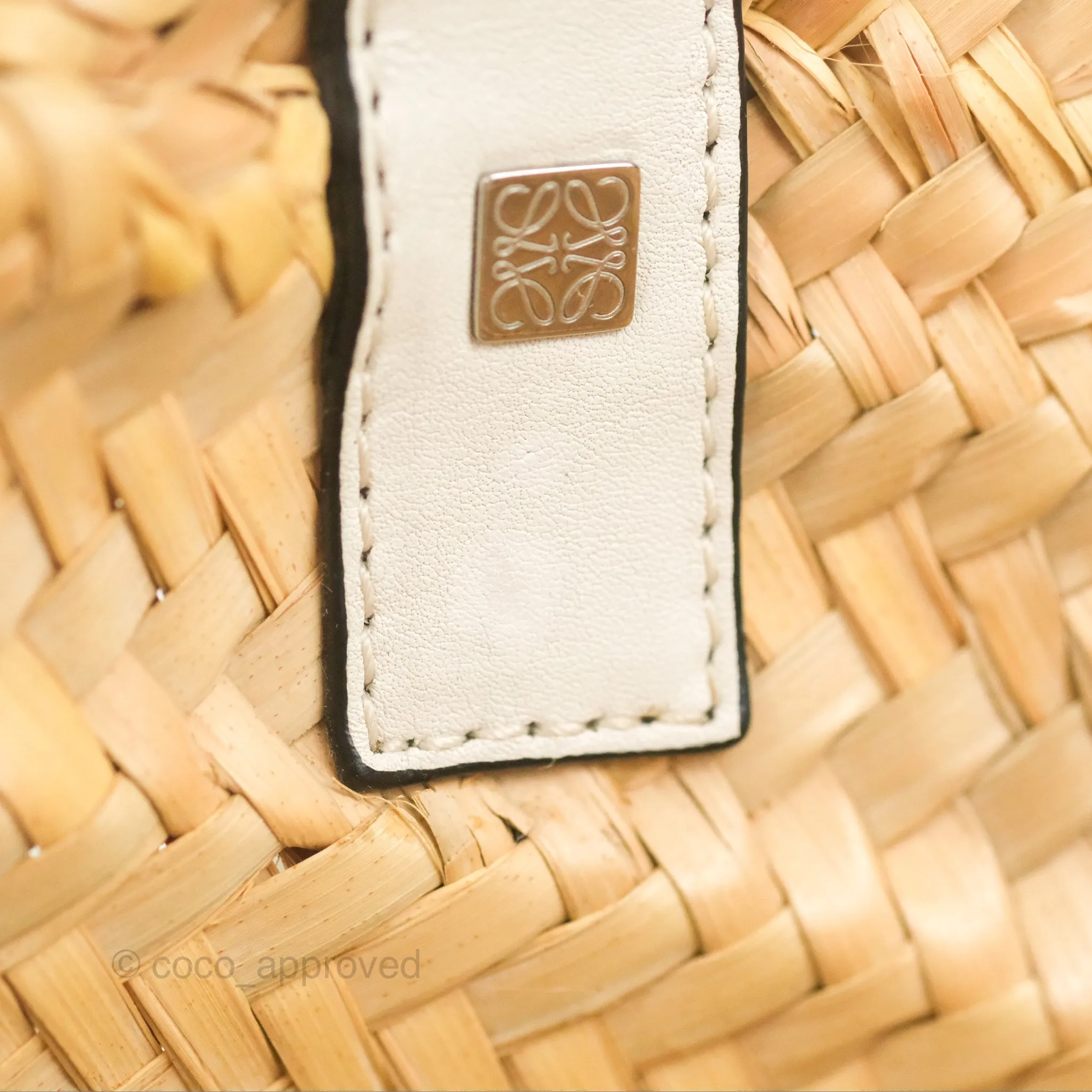 Loewe Small Basket Bag Natural Palm Leaf White Calfskin