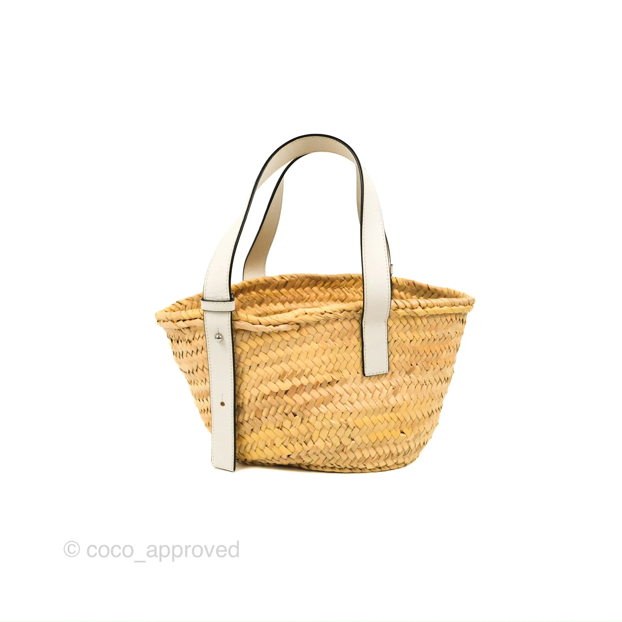 Loewe Small Basket Bag Natural Palm Leaf White Calfskin