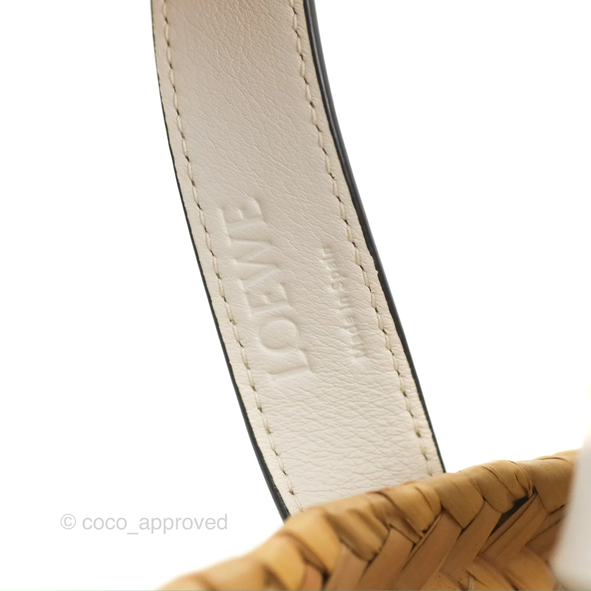 Loewe Small Basket Bag Natural Palm Leaf White Calfskin