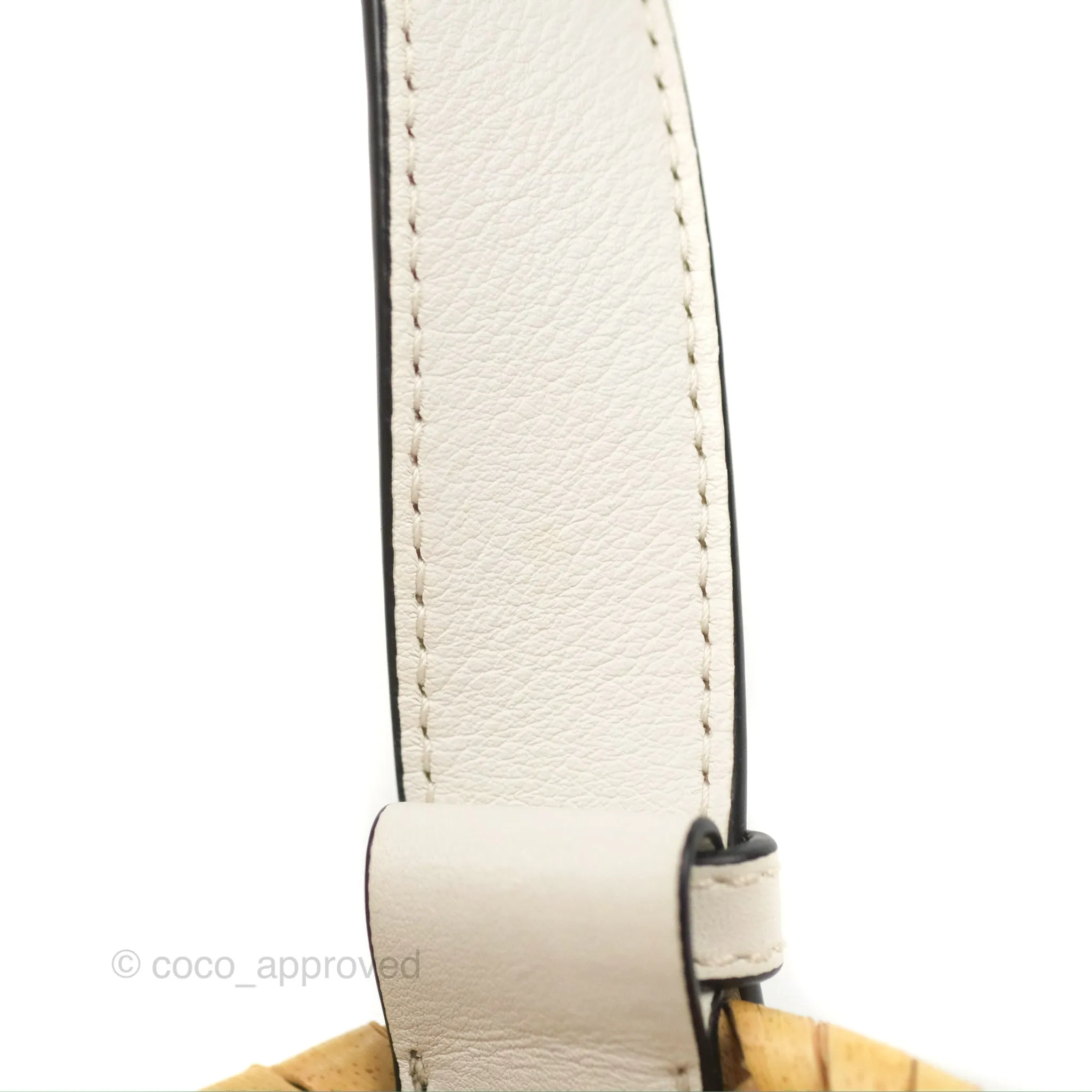Loewe Small Basket Bag Natural Palm Leaf White Calfskin
