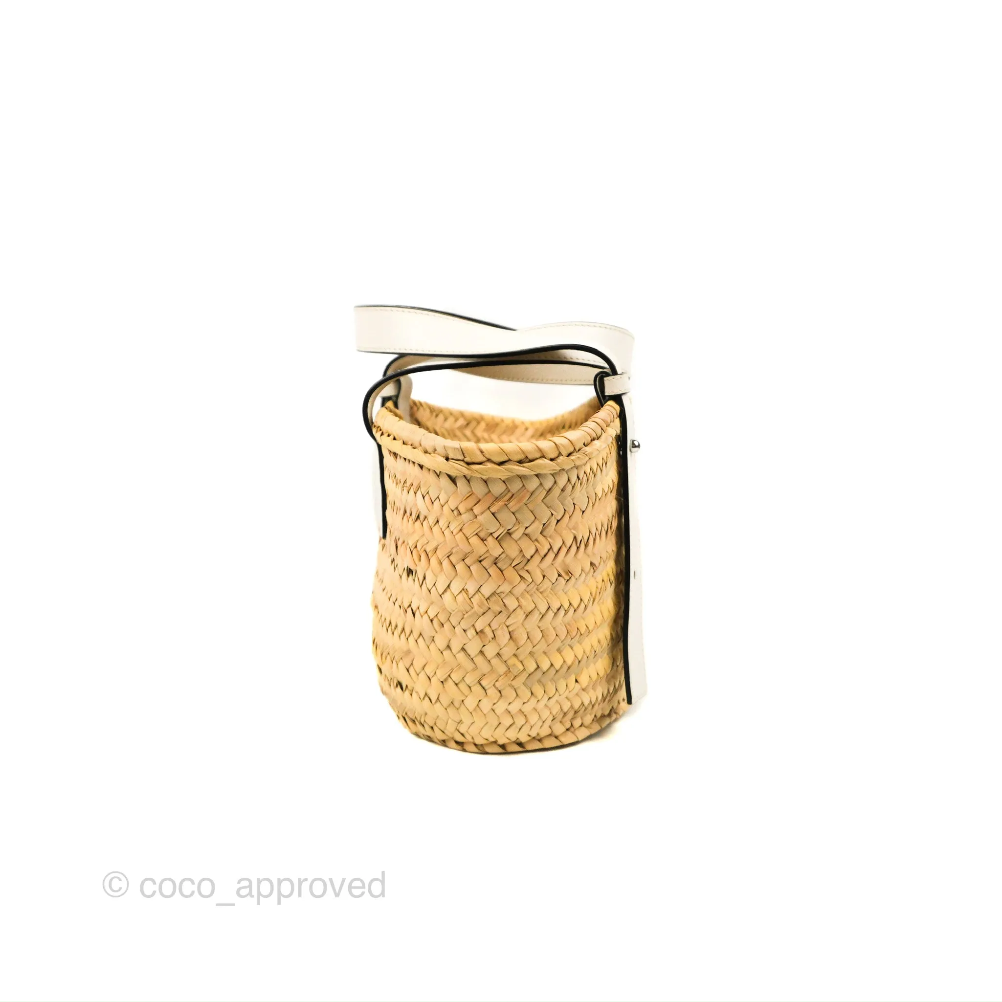 Loewe Small Basket Bag Natural Palm Leaf White Calfskin