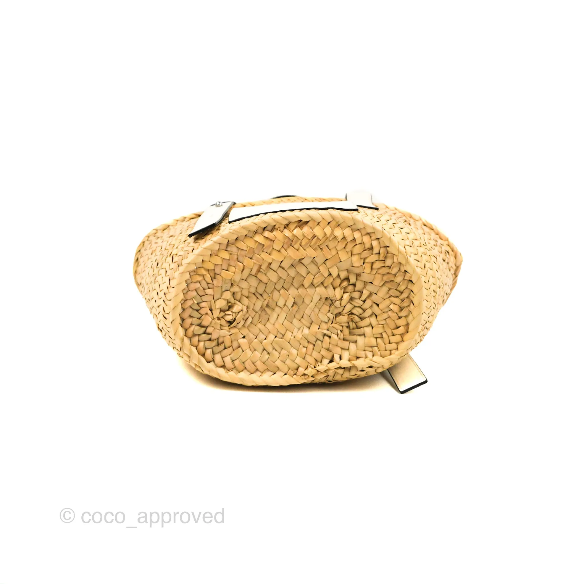 Loewe Small Basket Bag Natural Palm Leaf White Calfskin