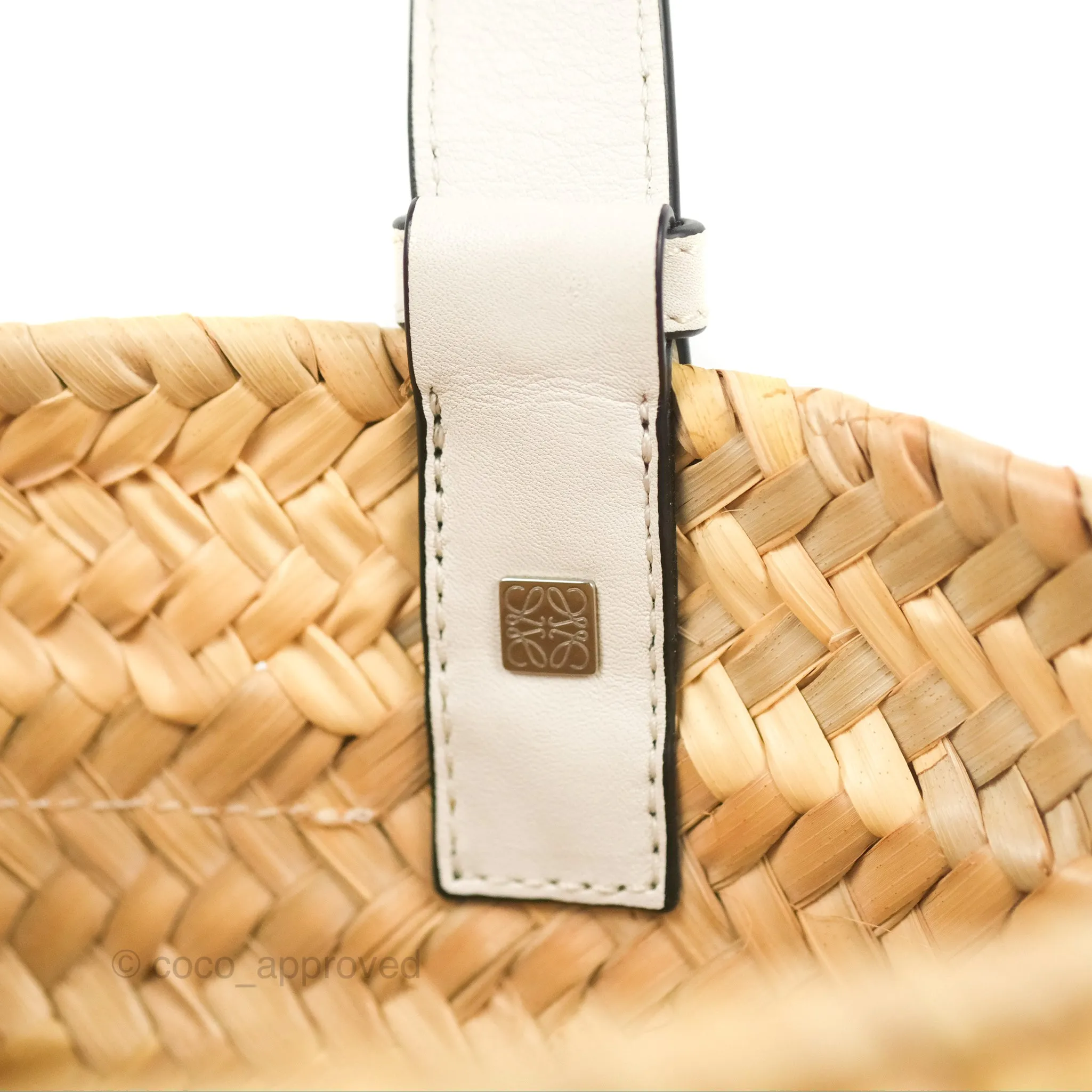 Loewe Small Basket Bag Natural Palm Leaf White Calfskin