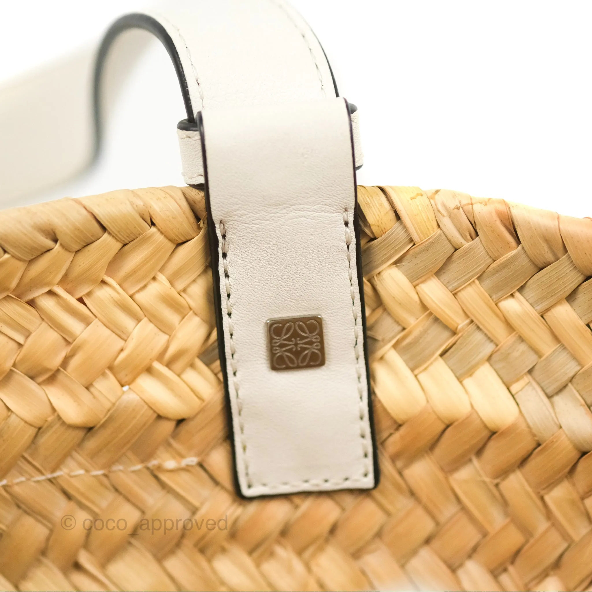 Loewe Small Basket Bag Natural Palm Leaf White Calfskin