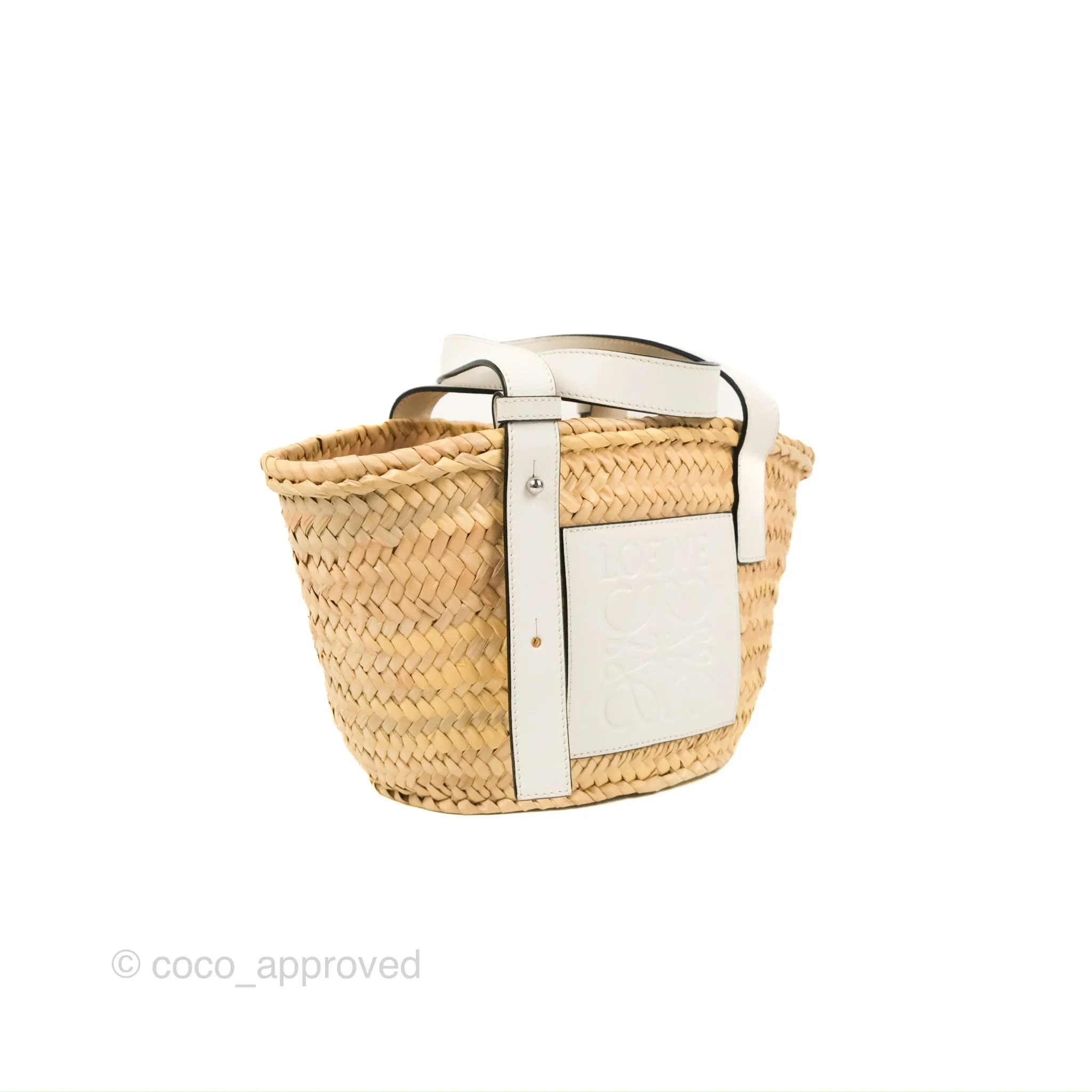 Loewe Small Basket Bag Natural Palm Leaf White Calfskin