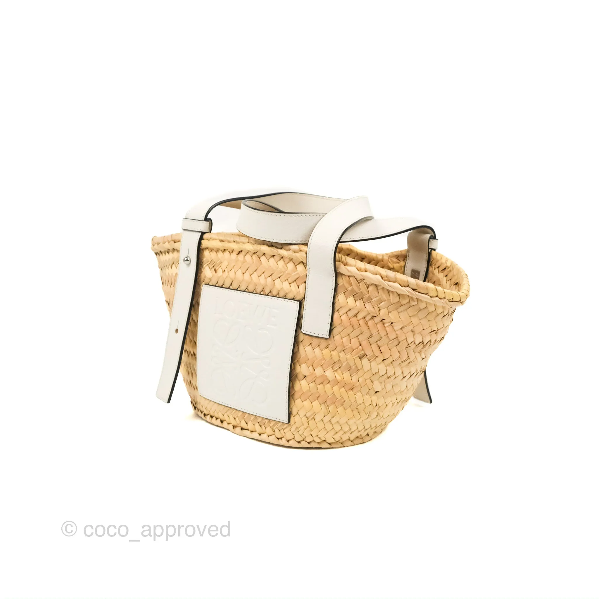 Loewe Small Basket Bag Natural Palm Leaf White Calfskin