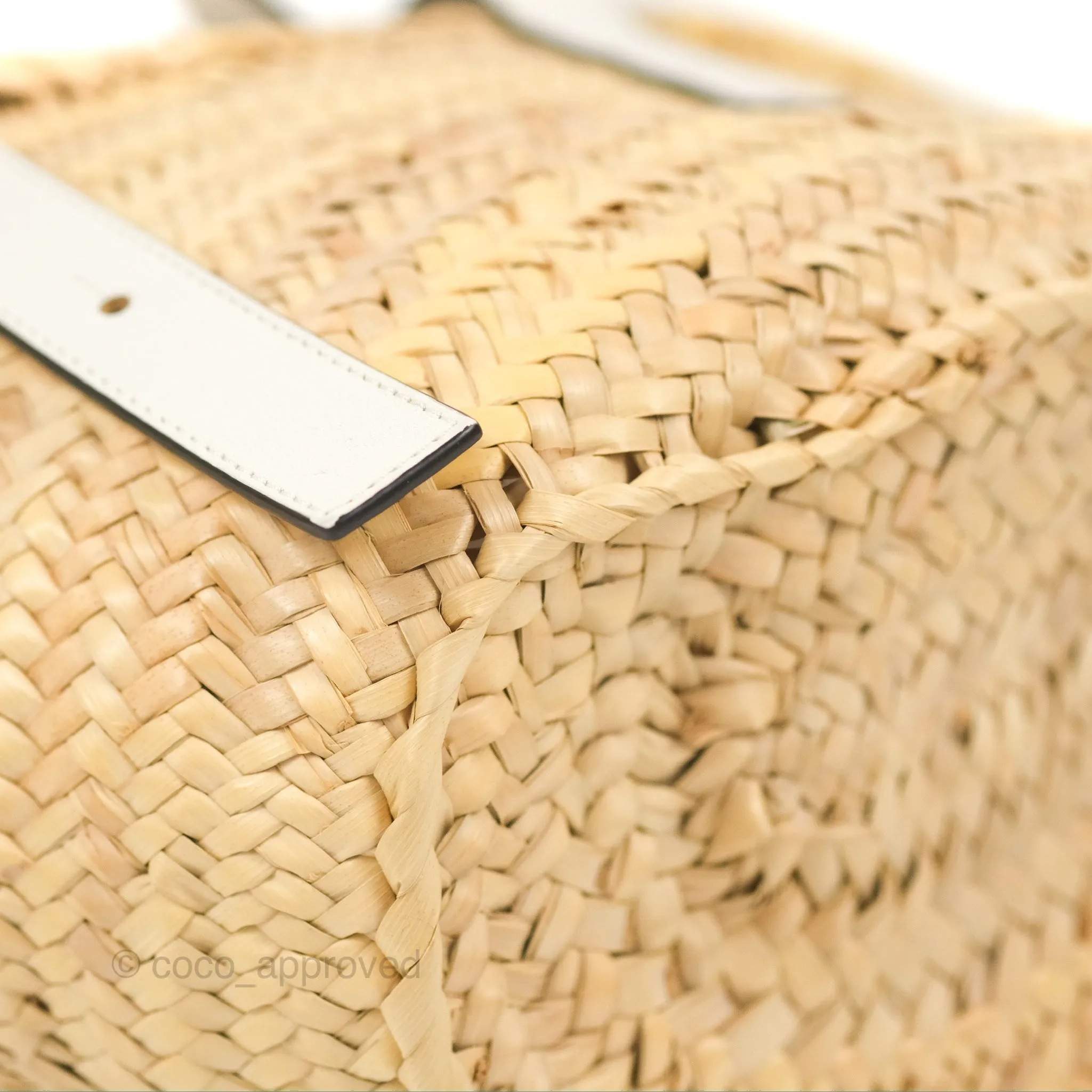 Loewe Small Basket Bag Natural Palm Leaf White Calfskin