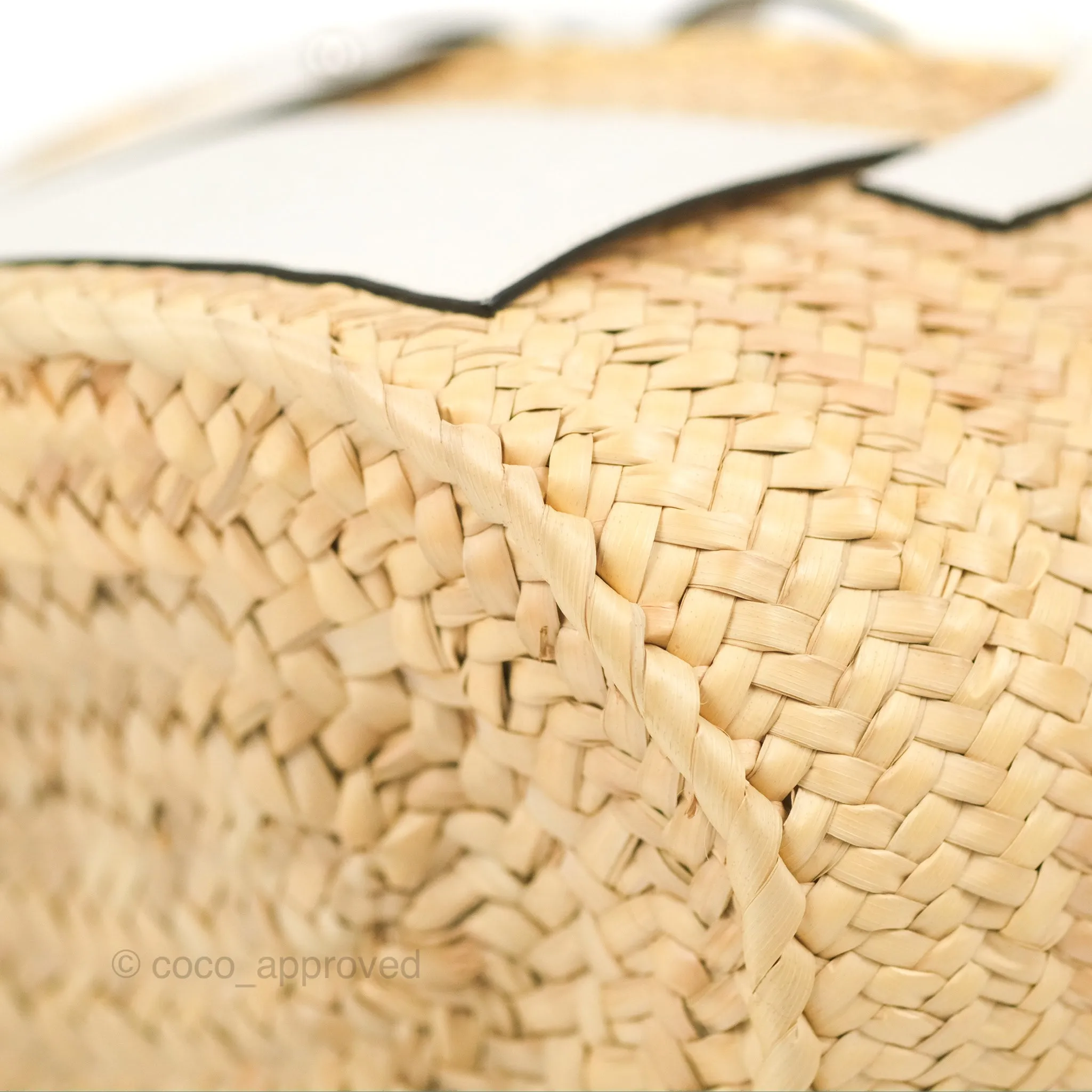 Loewe Small Basket Bag Natural Palm Leaf White Calfskin
