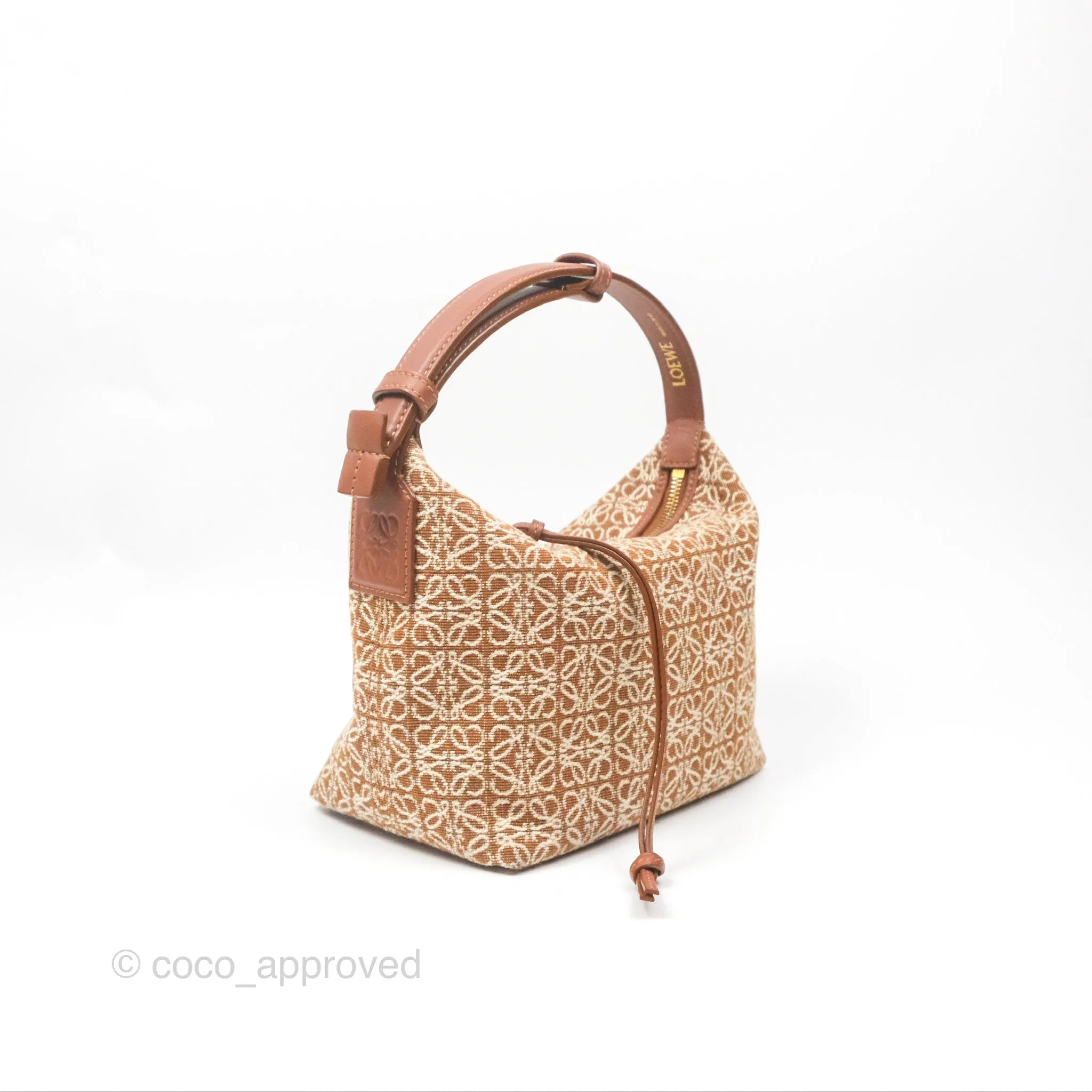 Loewe Small Cubi bag in Anagram Jacquard & Calfskin Tan Pecan