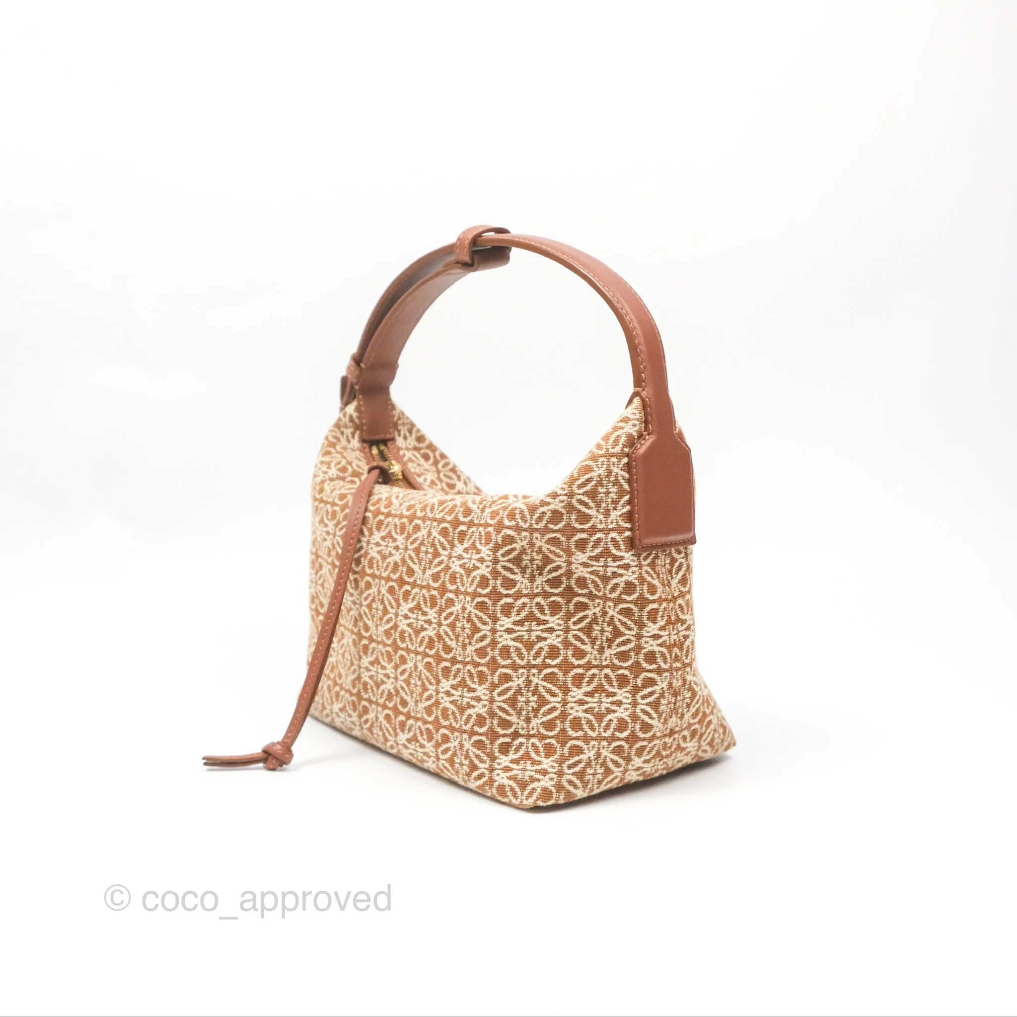 Loewe Small Cubi bag in Anagram Jacquard & Calfskin Tan Pecan