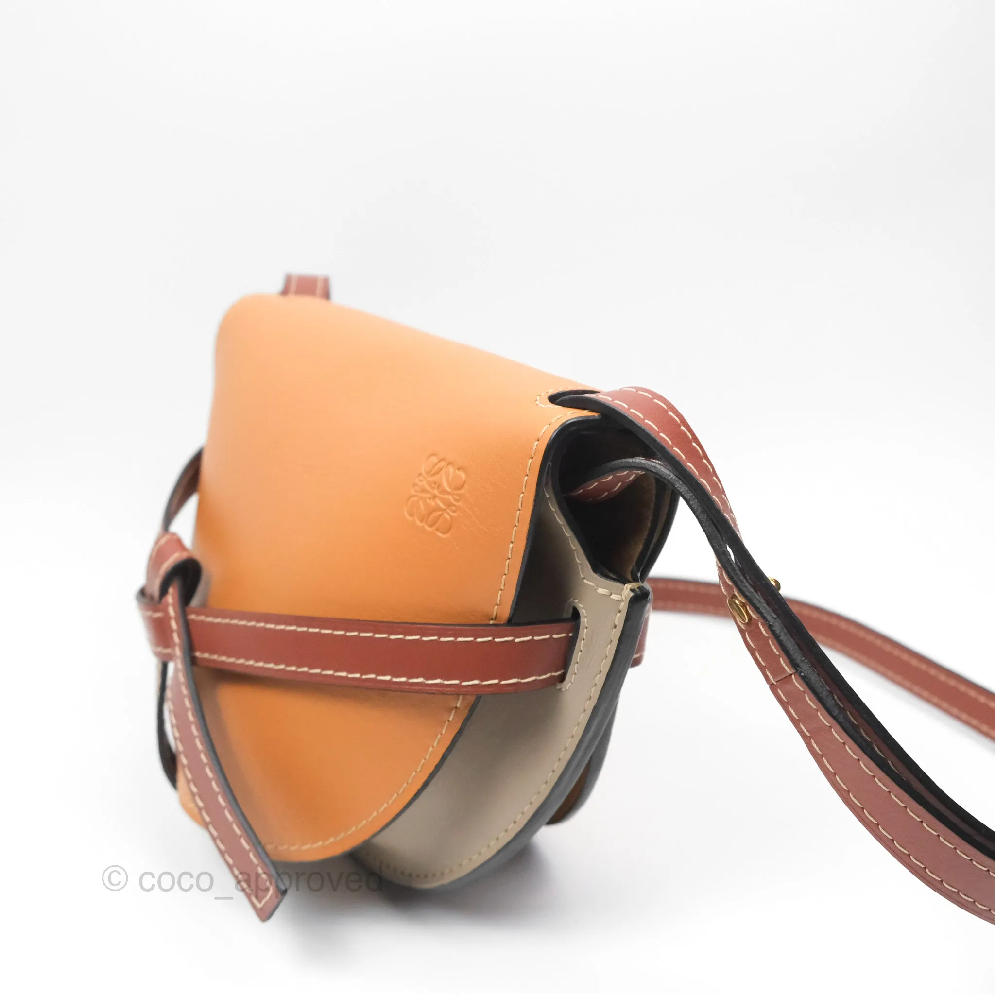 Loewe Small Gate Bag Smooth Calfskin Amber/Light Grey/Rust