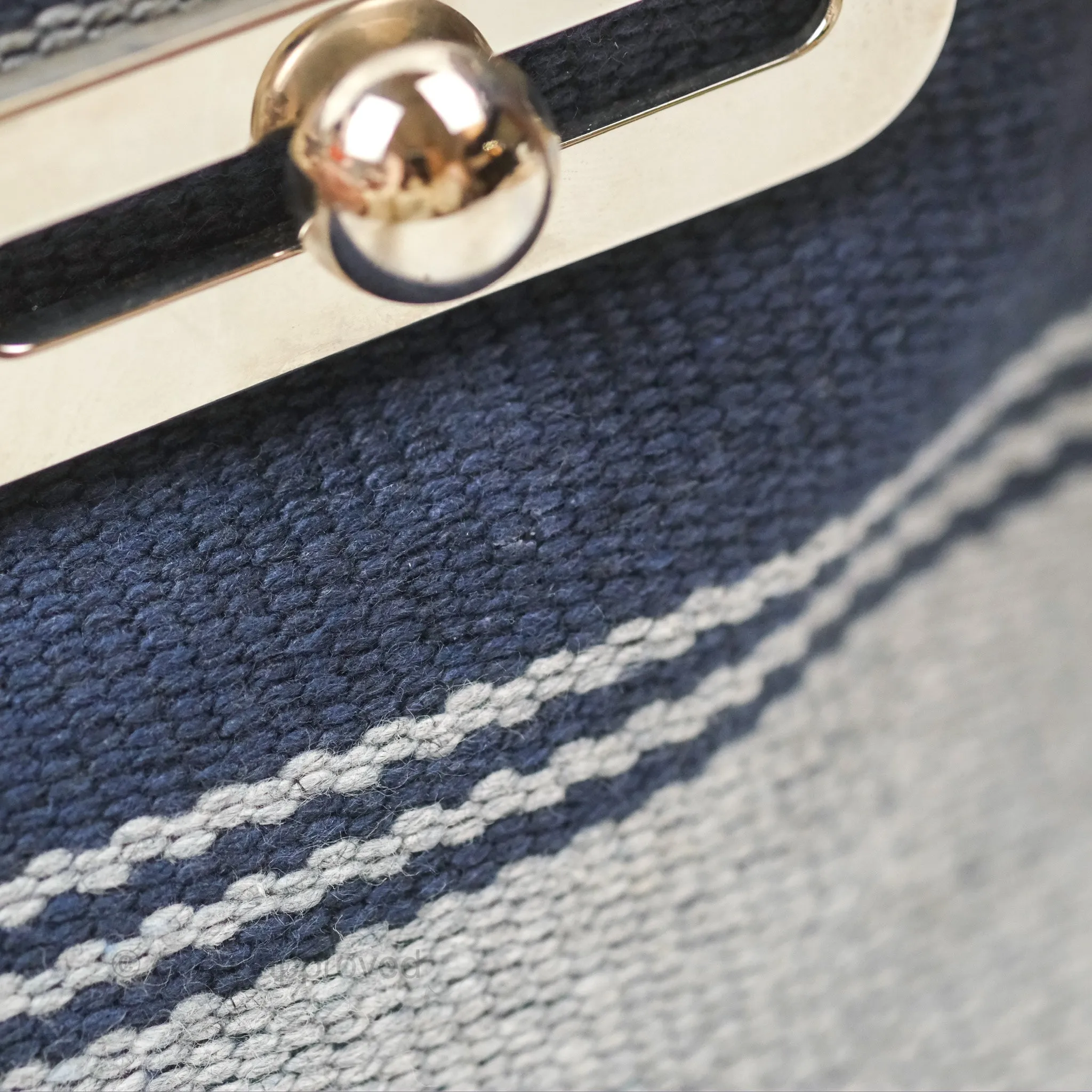 Loewe Small Missy Bag Striped Blue Grey Canvas Tan Leather
