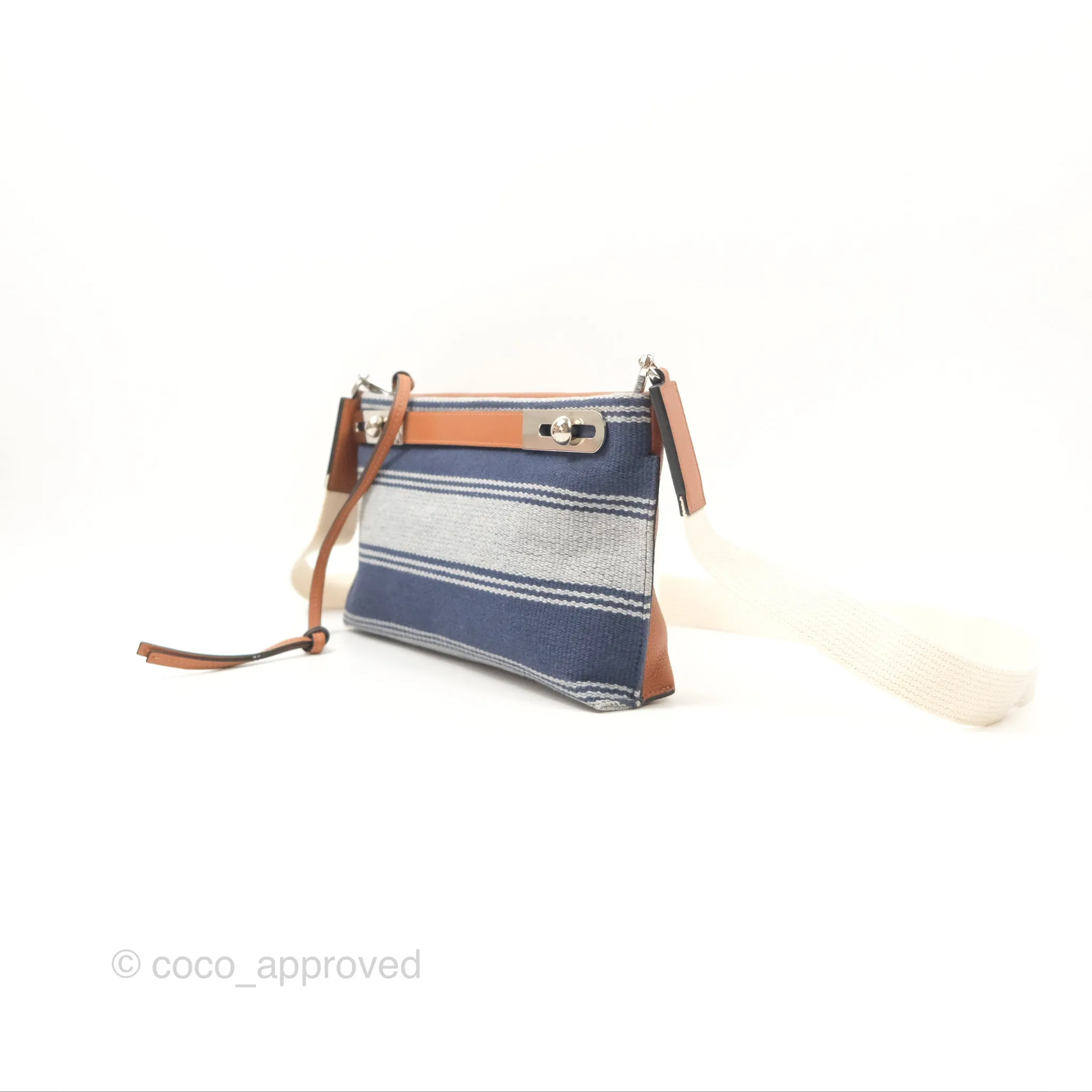 Loewe Small Missy Bag Striped Blue Grey Canvas Tan Leather