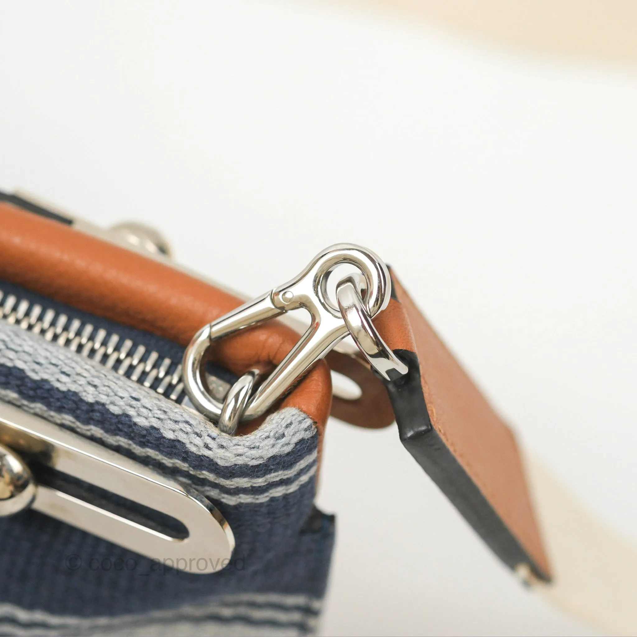 Loewe Small Missy Bag Striped Blue Grey Canvas Tan Leather