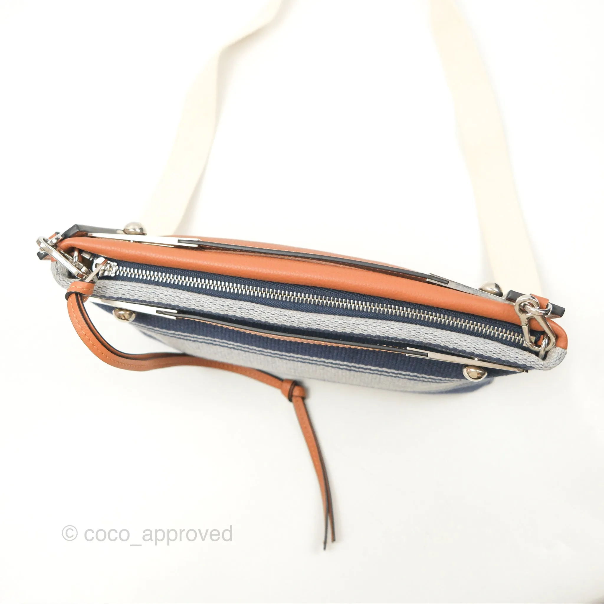 Loewe Small Missy Bag Striped Blue Grey Canvas Tan Leather