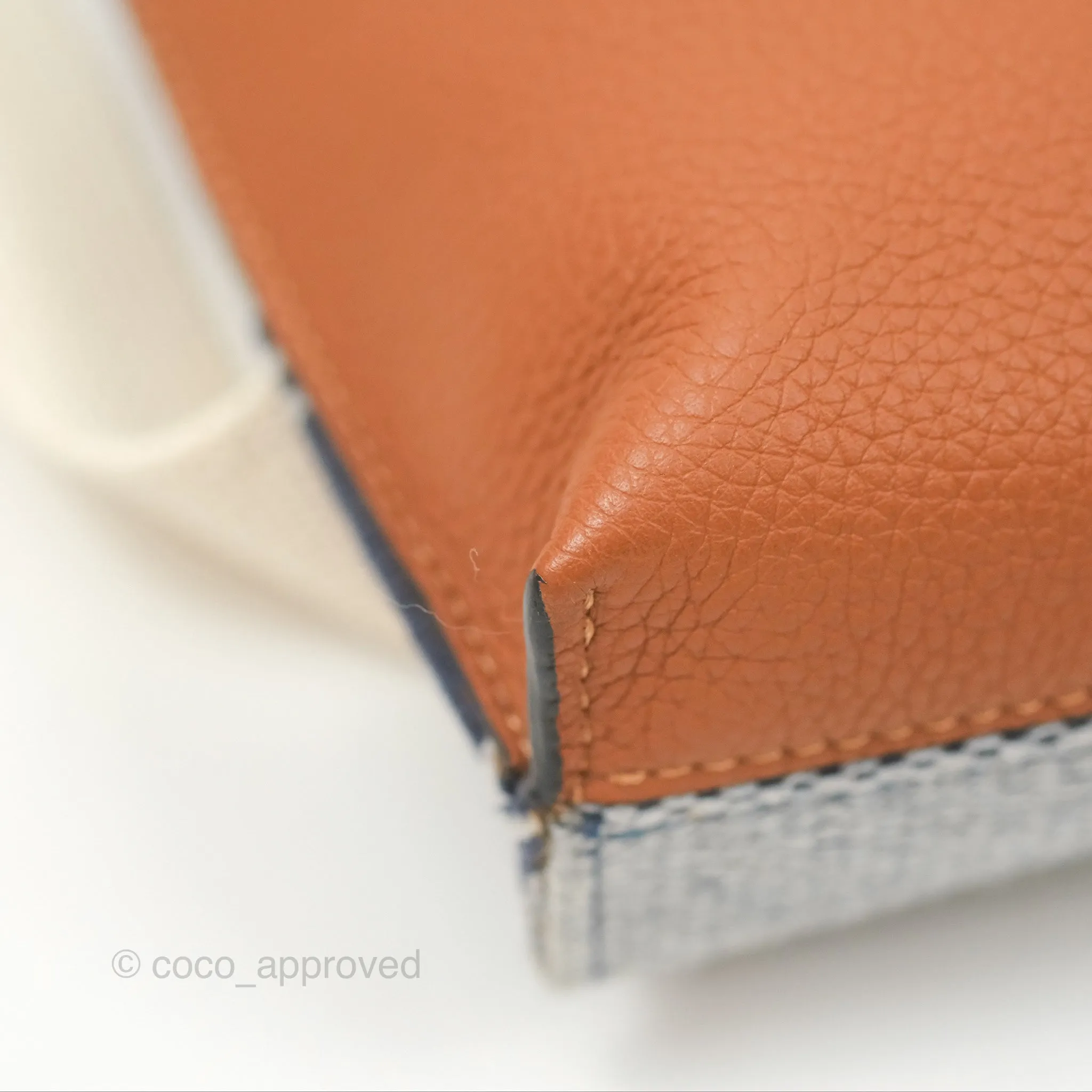 Loewe Small Missy Bag Striped Blue Grey Canvas Tan Leather