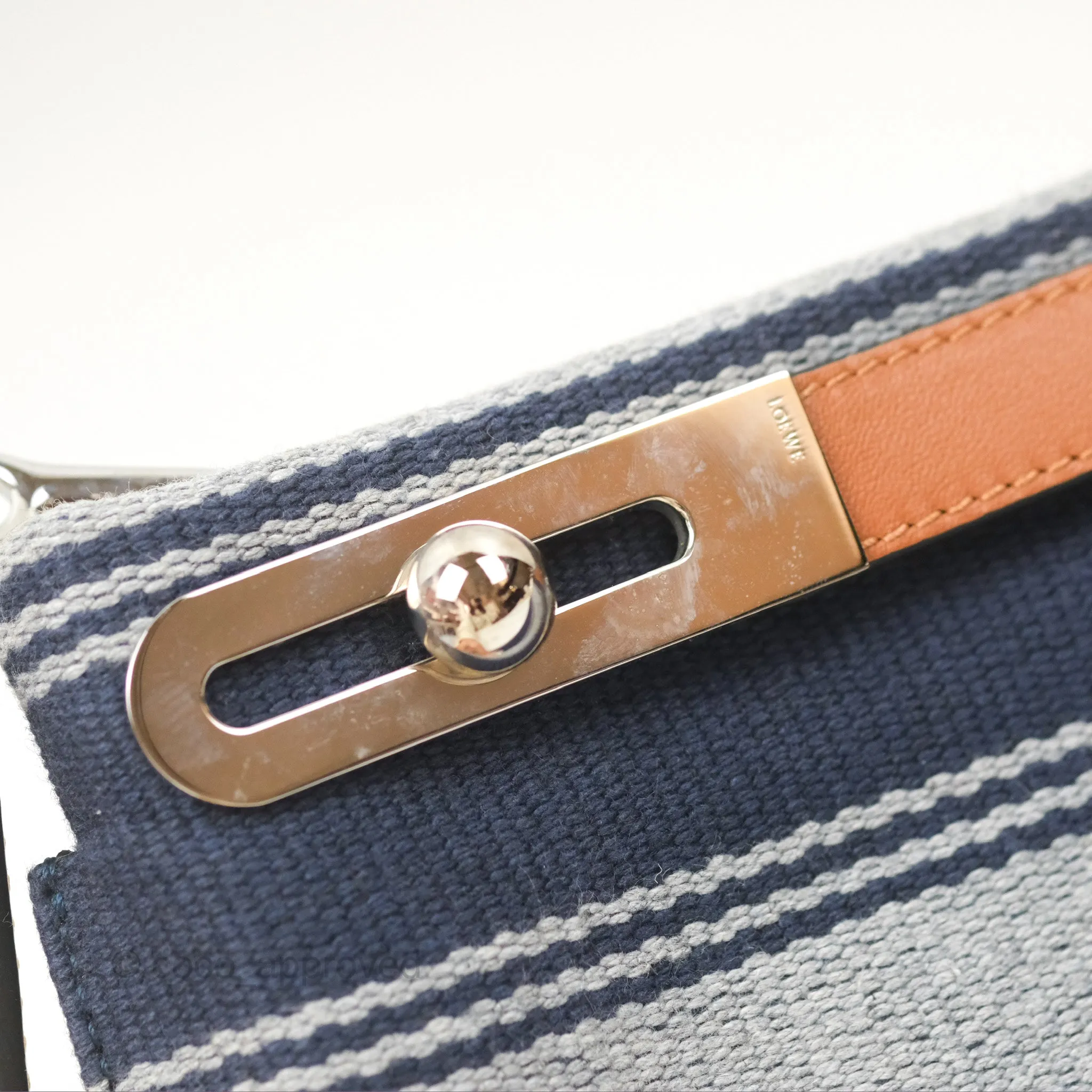 Loewe Small Missy Bag Striped Blue Grey Canvas Tan Leather