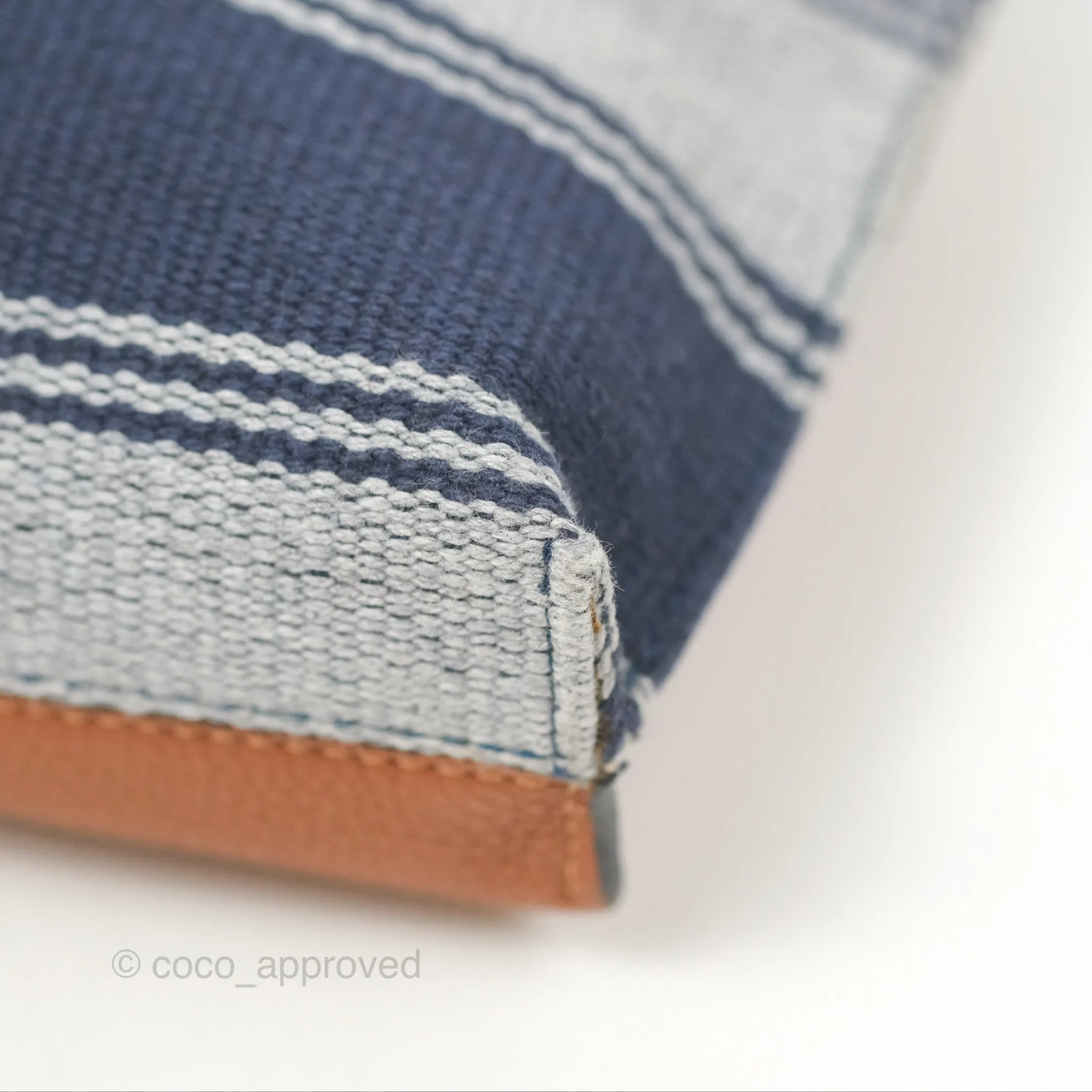 Loewe Small Missy Bag Striped Blue Grey Canvas Tan Leather