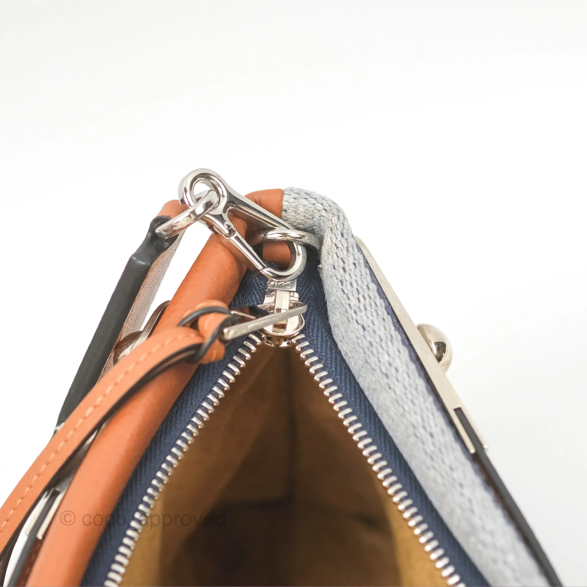 Loewe Small Missy Bag Striped Blue Grey Canvas Tan Leather