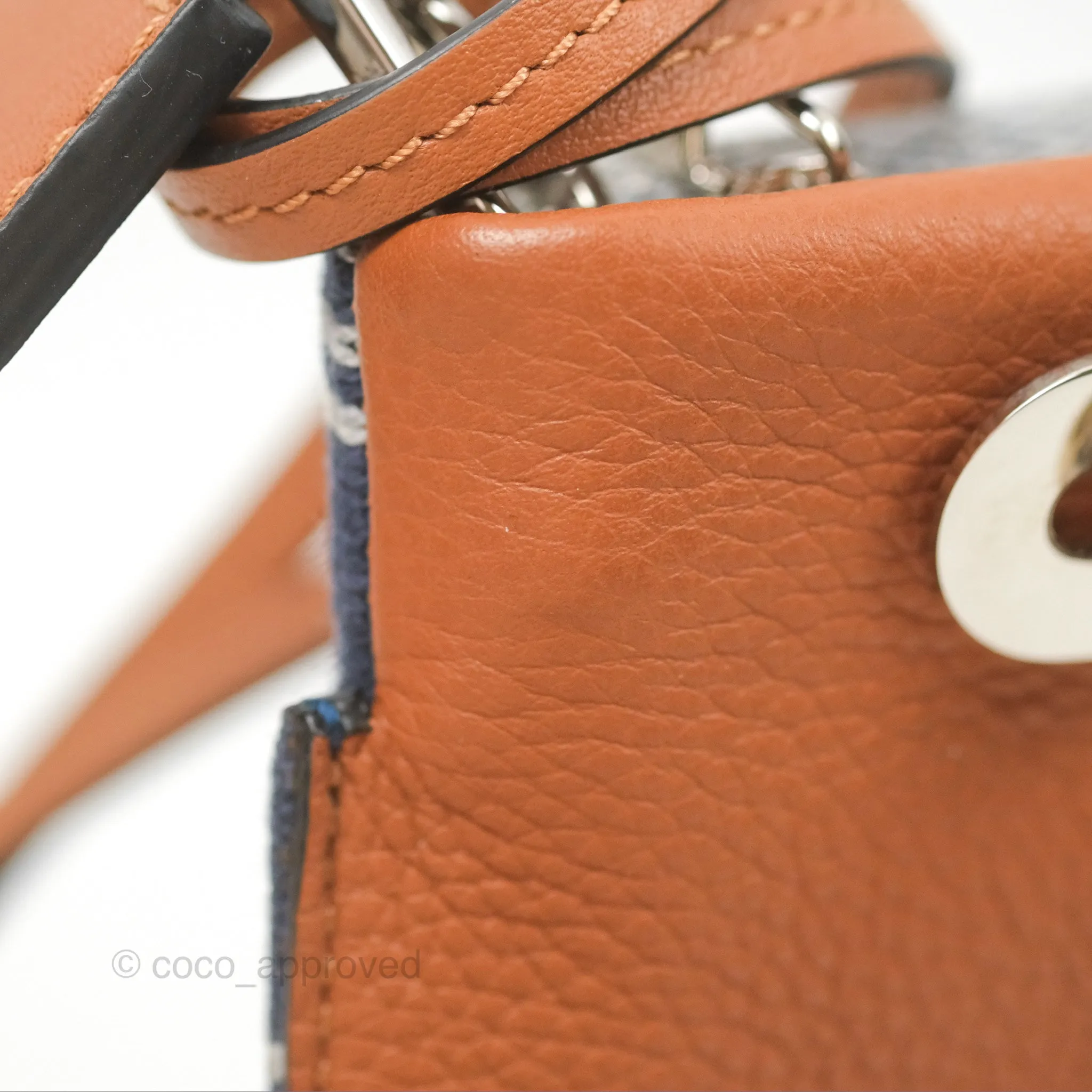 Loewe Small Missy Bag Striped Blue Grey Canvas Tan Leather