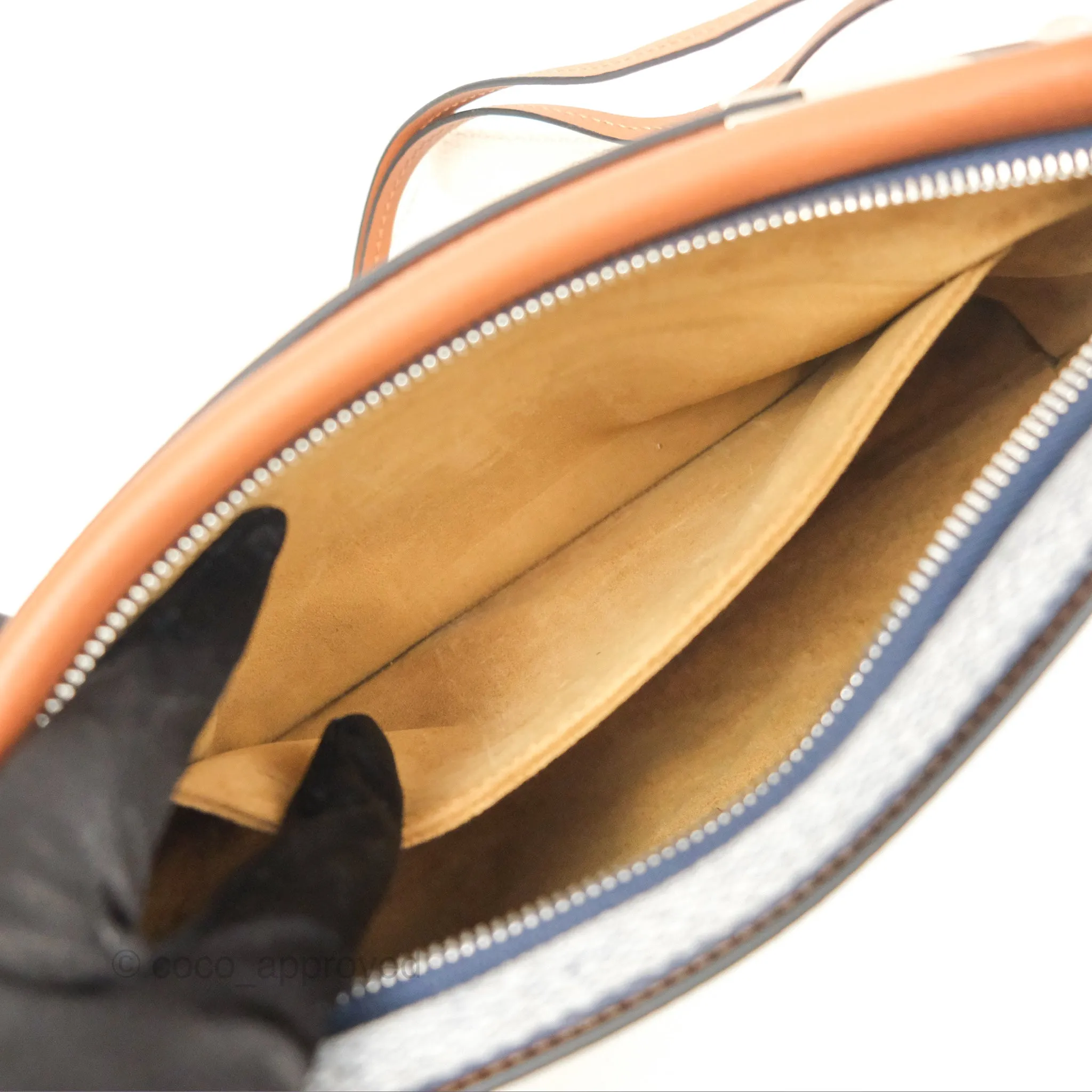 Loewe Small Missy Bag Striped Blue Grey Canvas Tan Leather