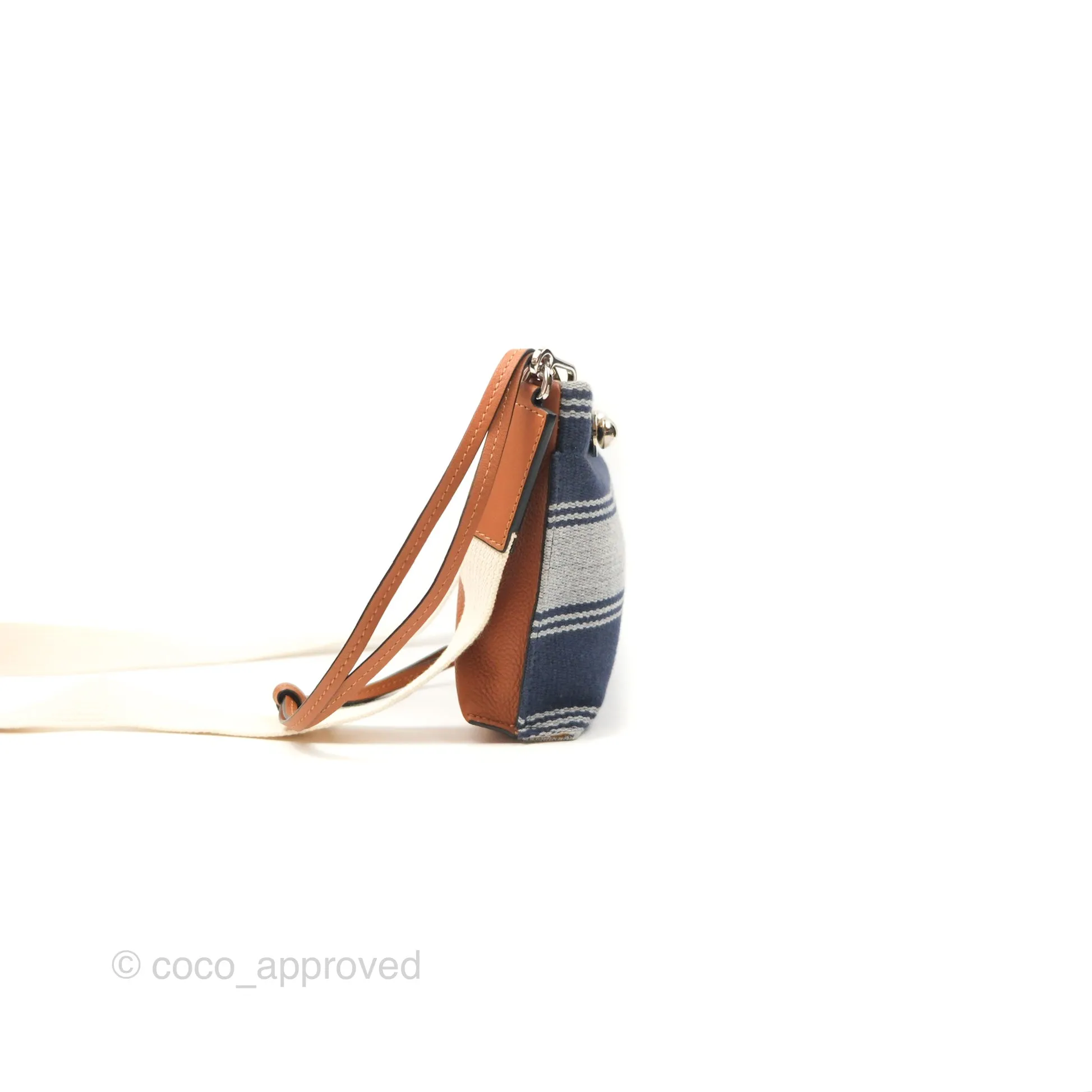 Loewe Small Missy Bag Striped Blue Grey Canvas Tan Leather