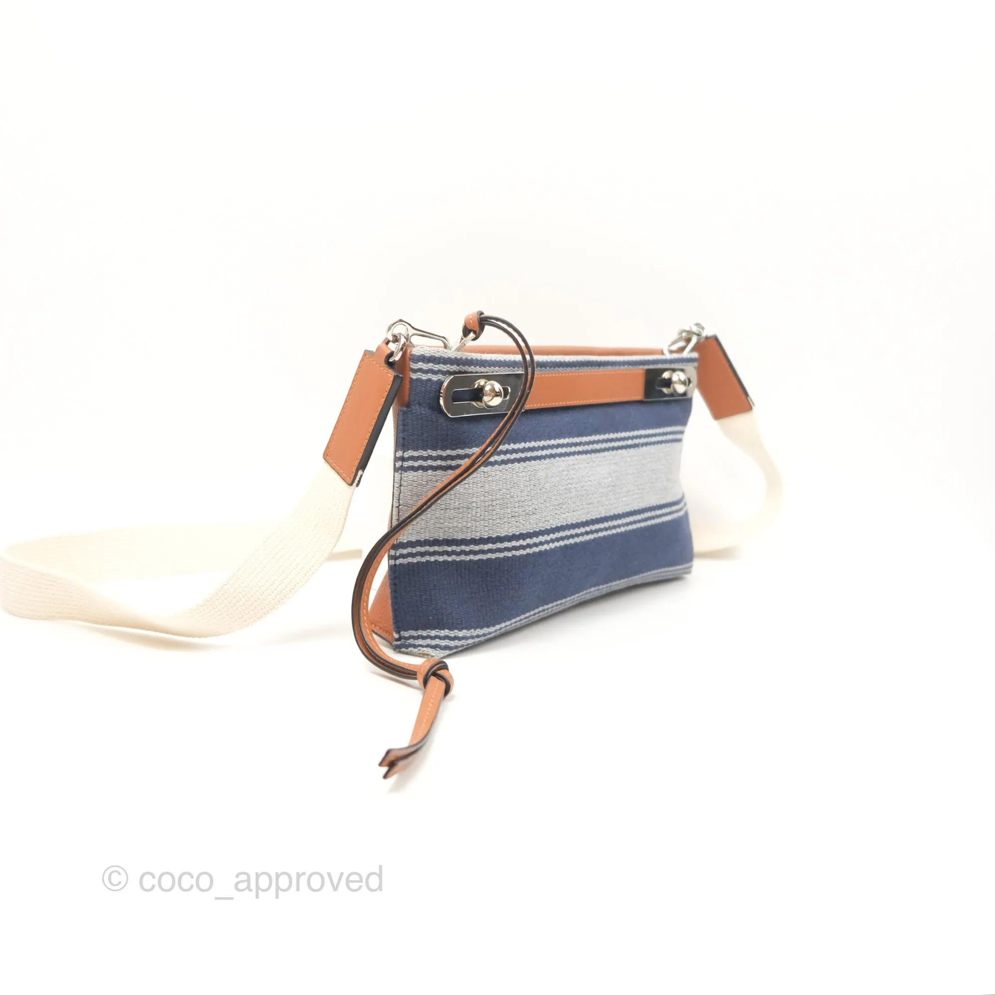 Loewe Small Missy Bag Striped Blue Grey Canvas Tan Leather