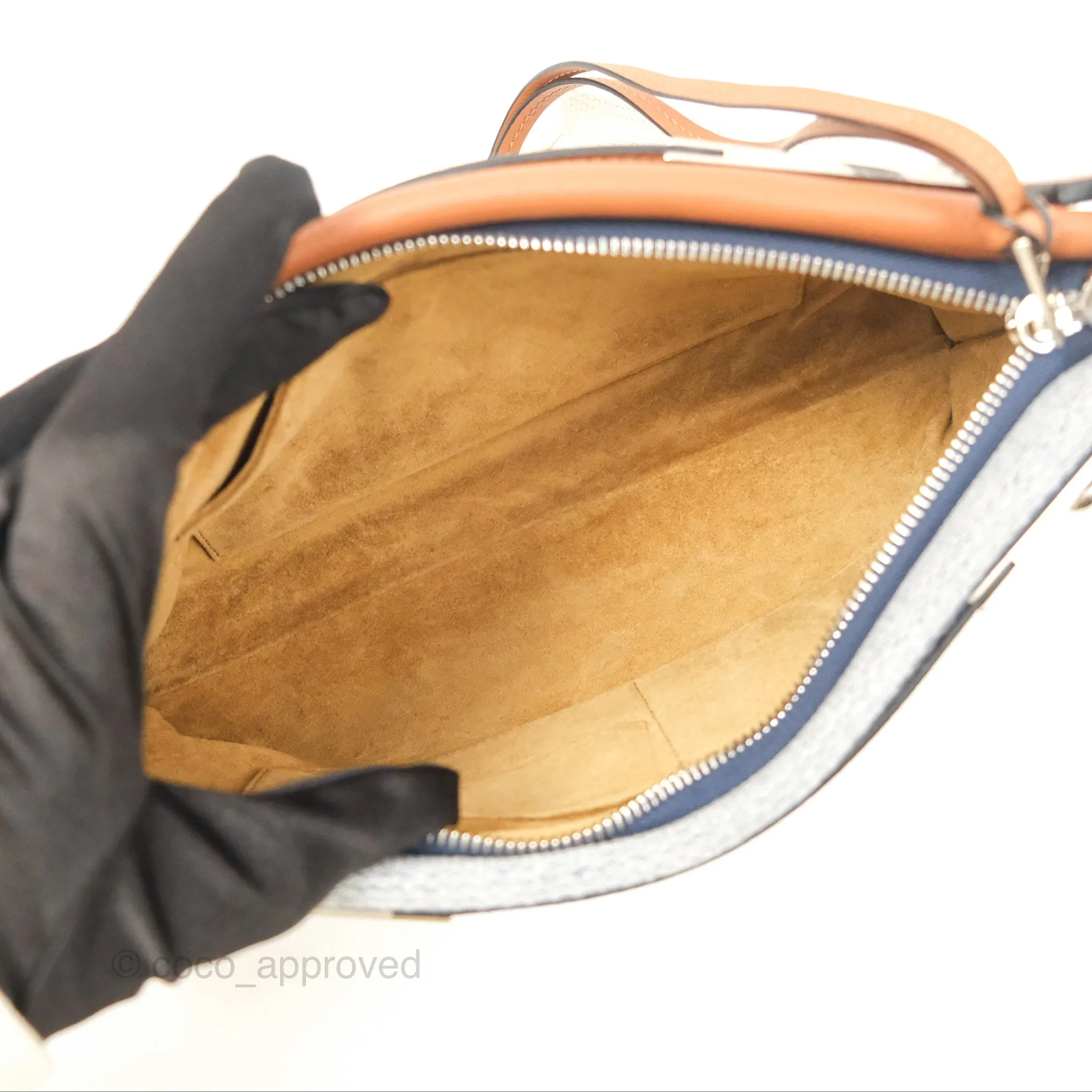 Loewe Small Missy Bag Striped Blue Grey Canvas Tan Leather