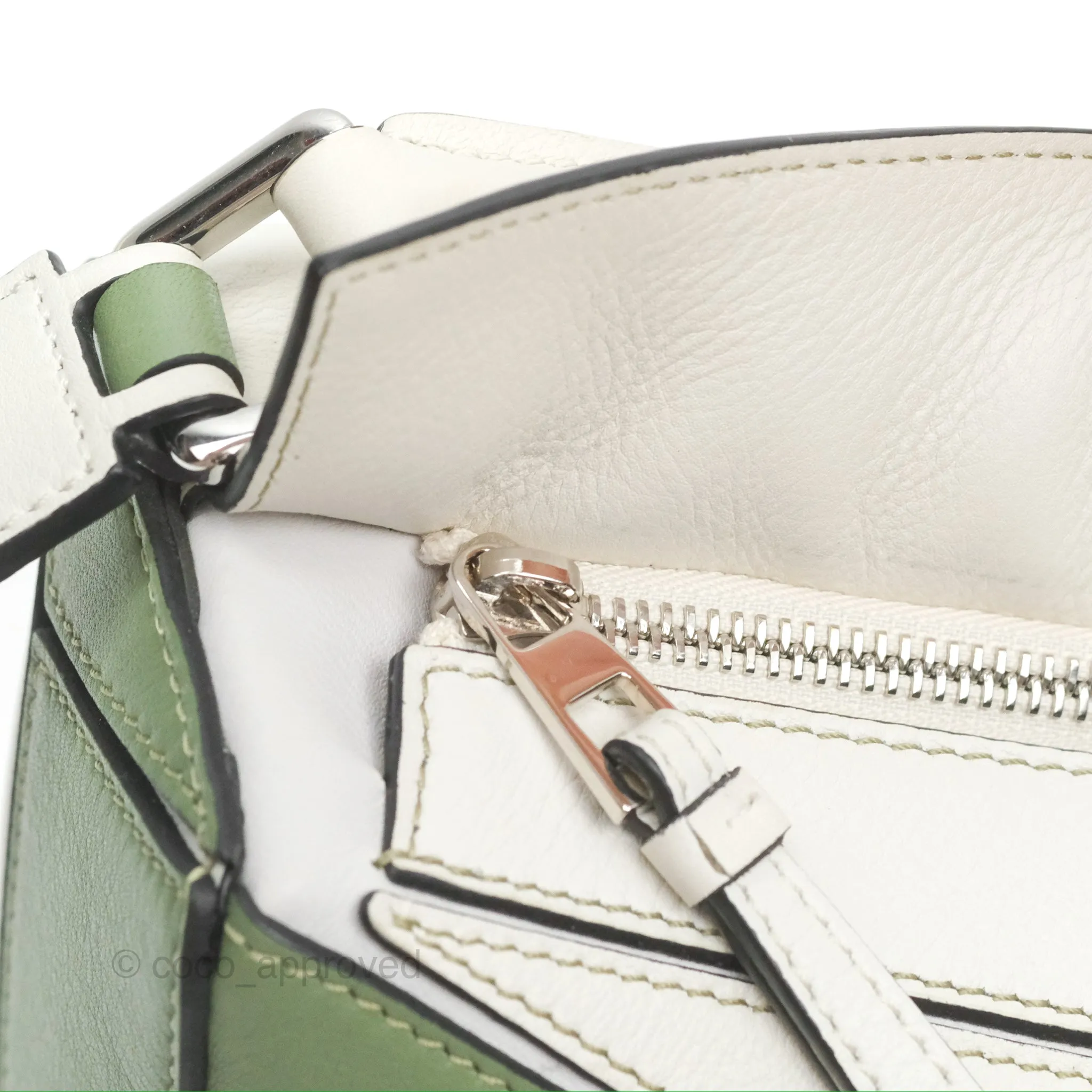 Loewe Small Puzzle Bag Soft White/ Rosemary Calfskin Silver Hardware