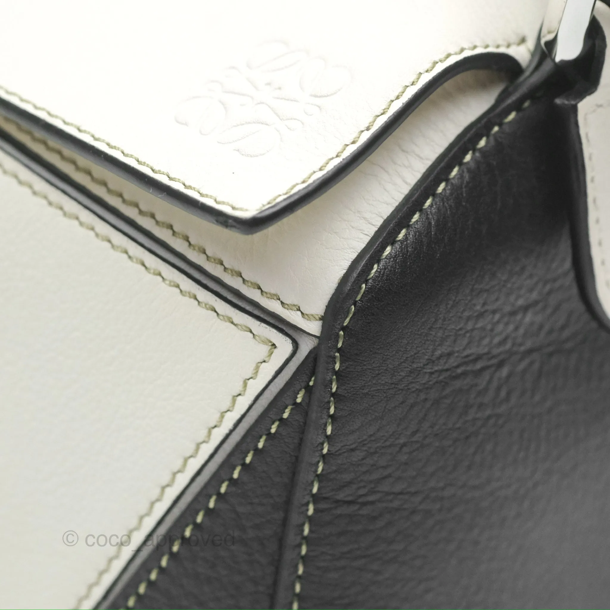 Loewe Small Puzzle Bag Soft White/ Rosemary Calfskin Silver Hardware