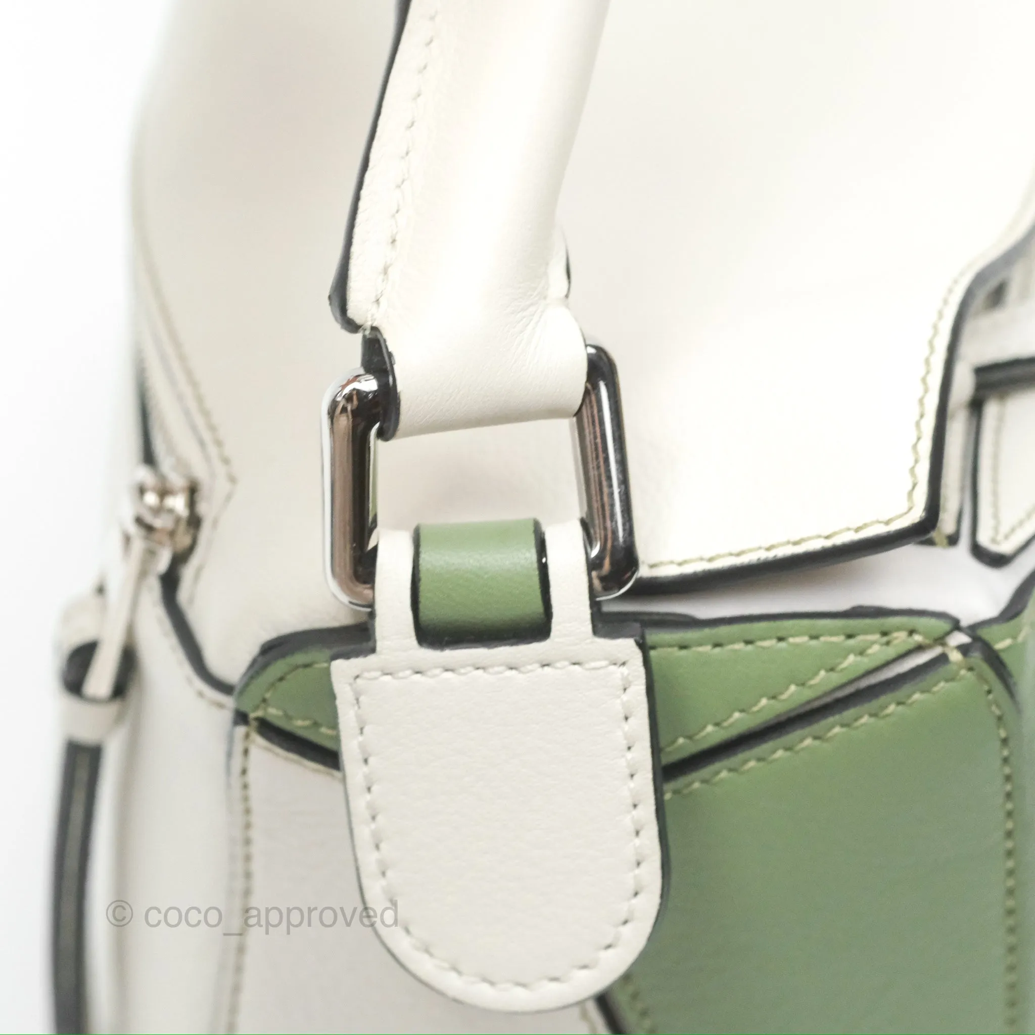 Loewe Small Puzzle Bag Soft White/ Rosemary Calfskin Silver Hardware