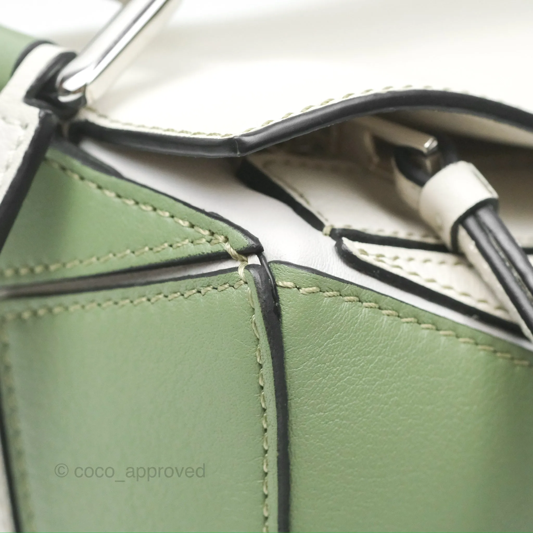 Loewe Small Puzzle Bag Soft White/ Rosemary Calfskin Silver Hardware