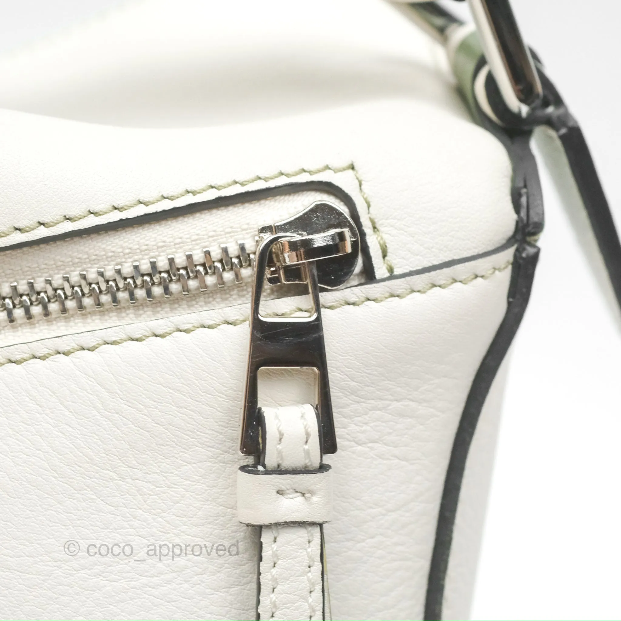 Loewe Small Puzzle Bag Soft White/ Rosemary Calfskin Silver Hardware