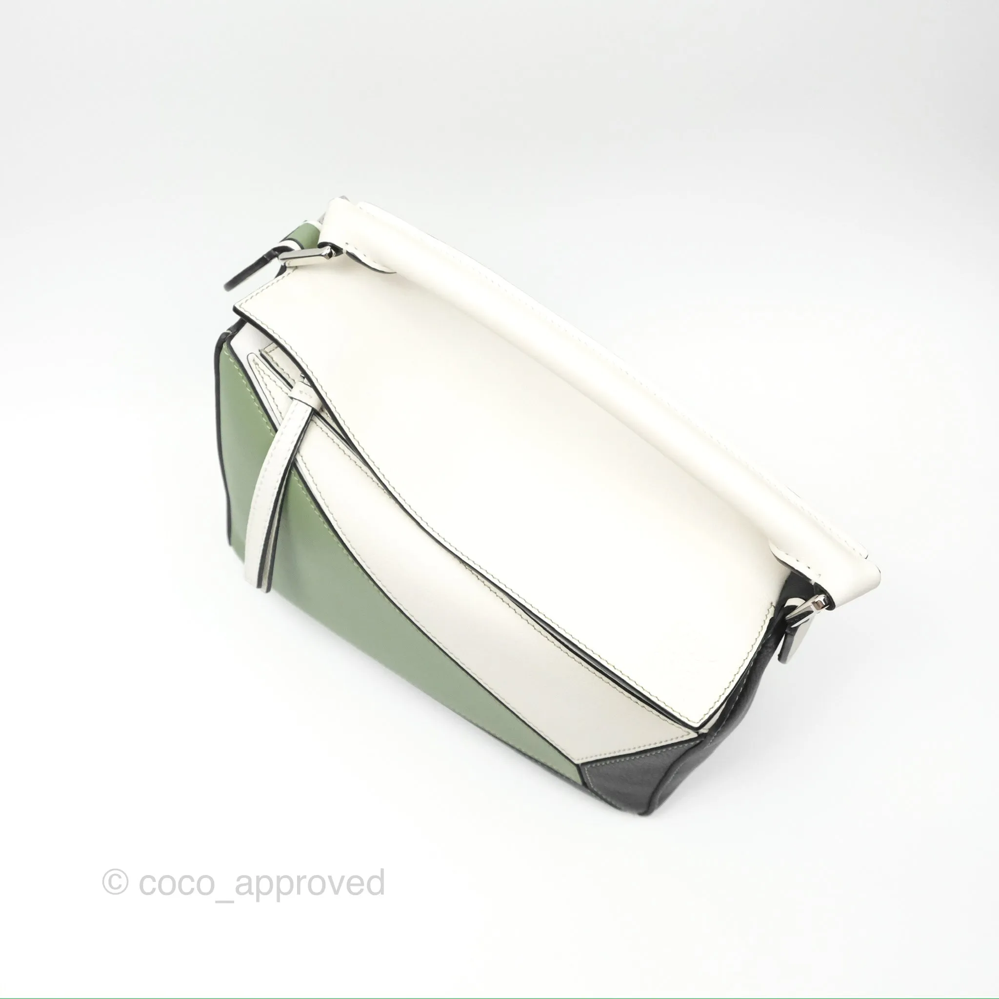 Loewe Small Puzzle Bag Soft White/ Rosemary Calfskin Silver Hardware