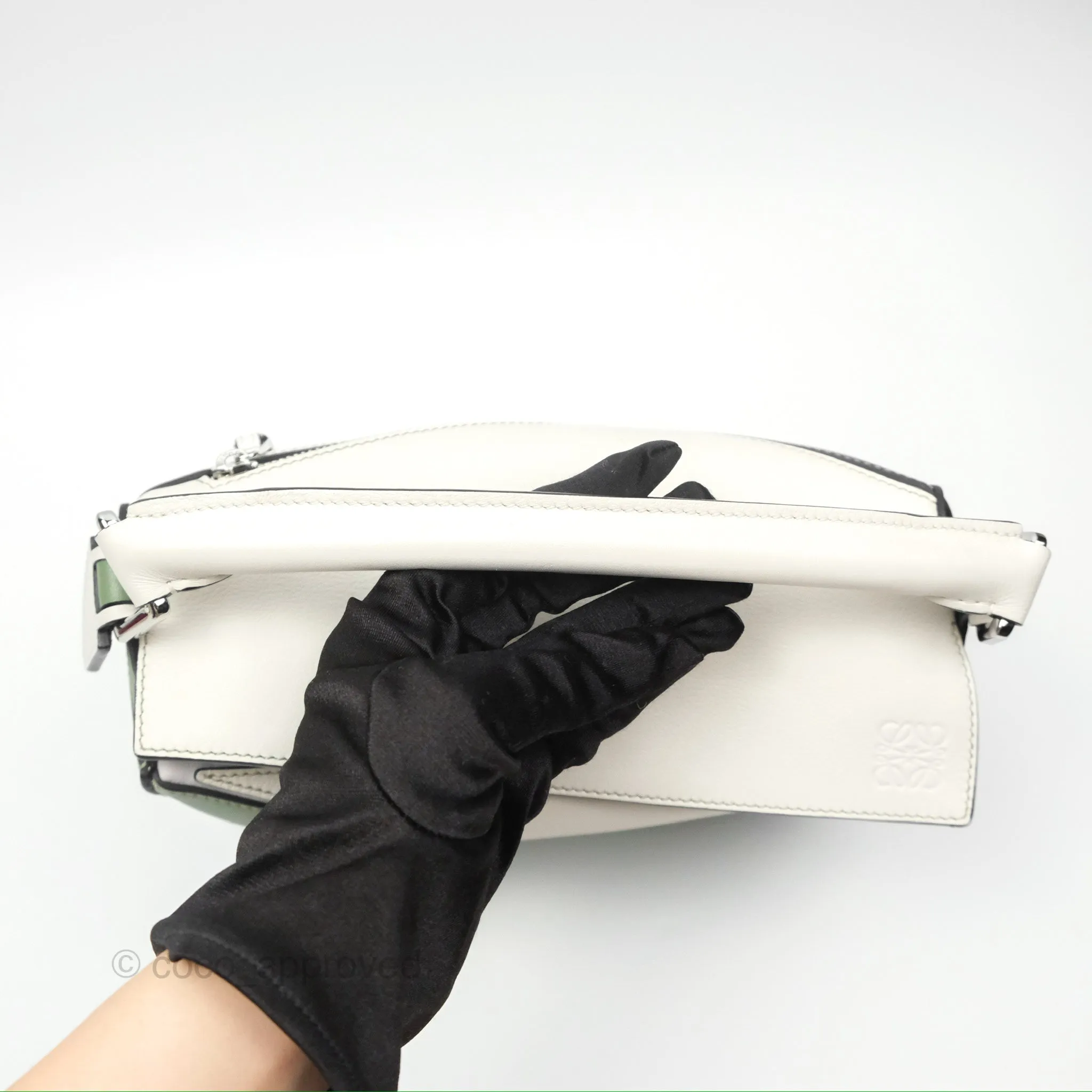Loewe Small Puzzle Bag Soft White/ Rosemary Calfskin Silver Hardware