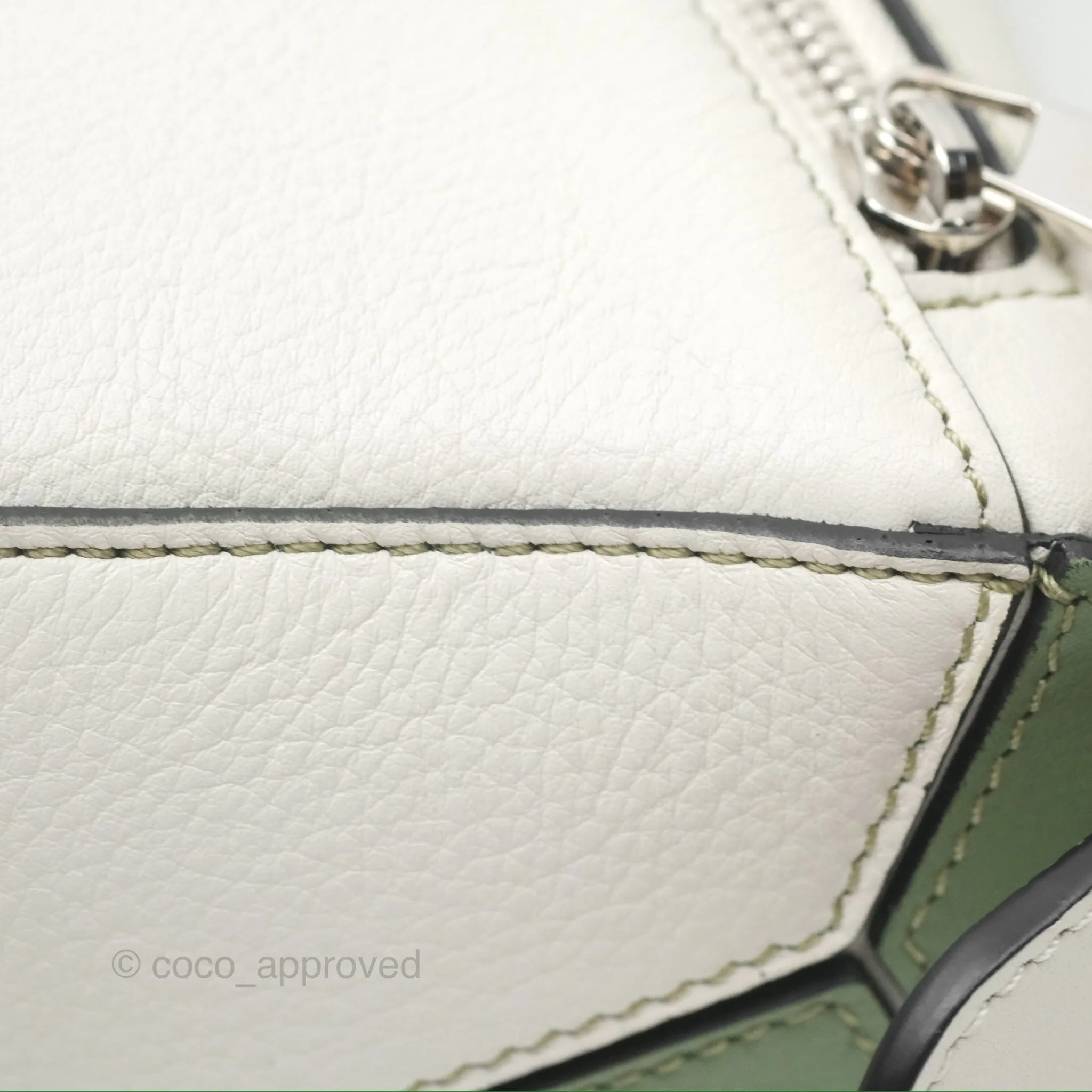 Loewe Small Puzzle Bag Soft White/ Rosemary Calfskin Silver Hardware