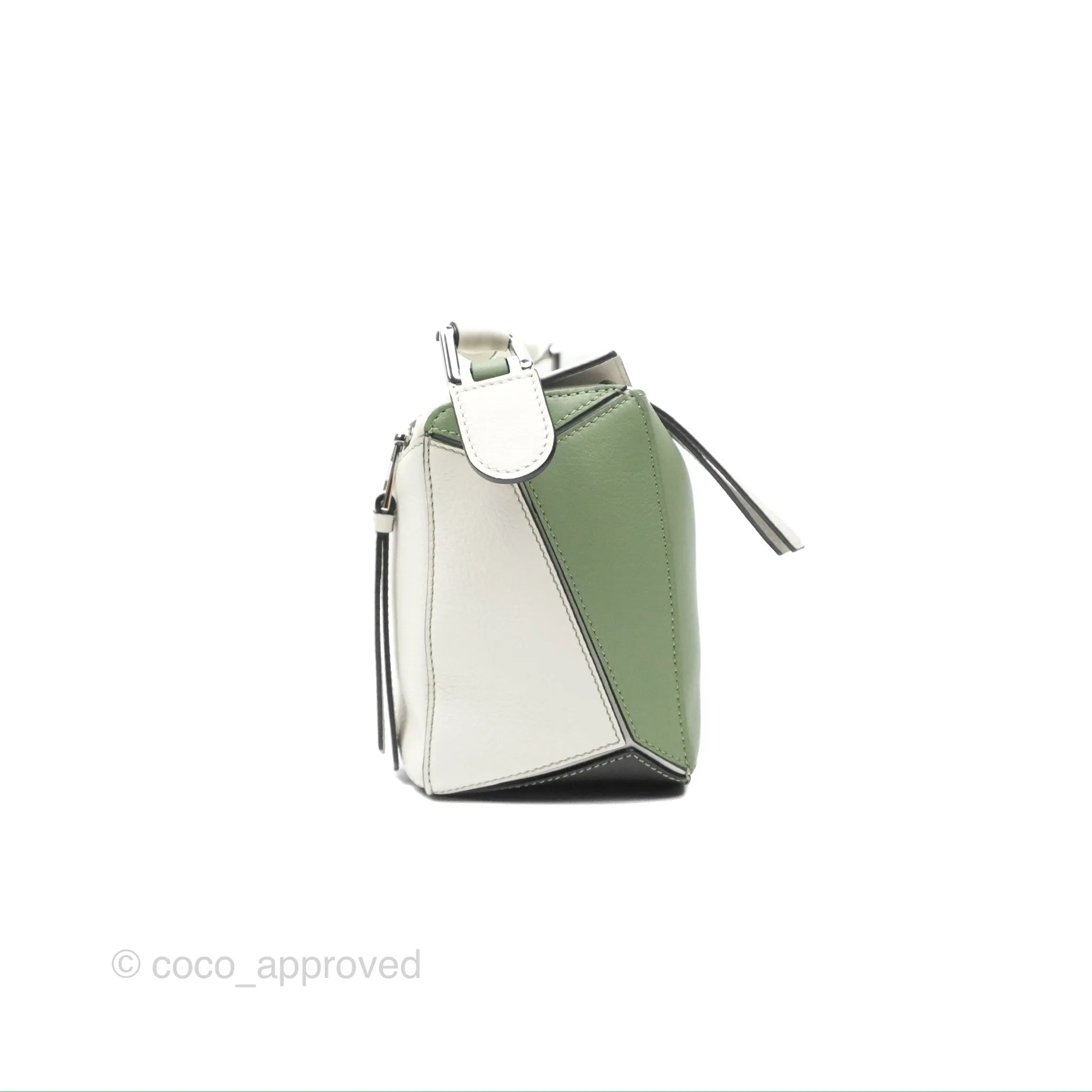 Loewe Small Puzzle Bag Soft White/ Rosemary Calfskin Silver Hardware