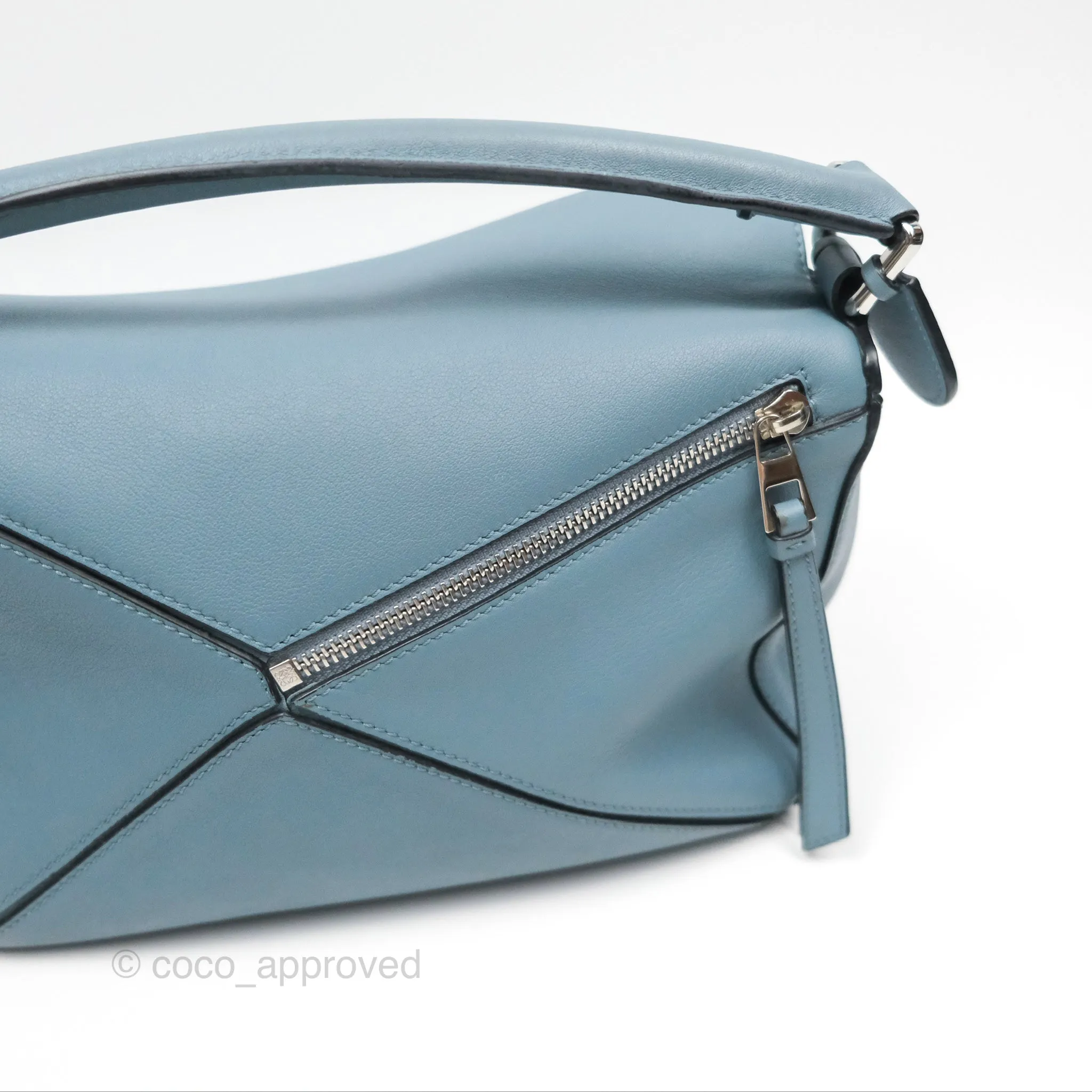 Loewe Small Puzzle Bag Stone Blue Calfskin Gold Hardware