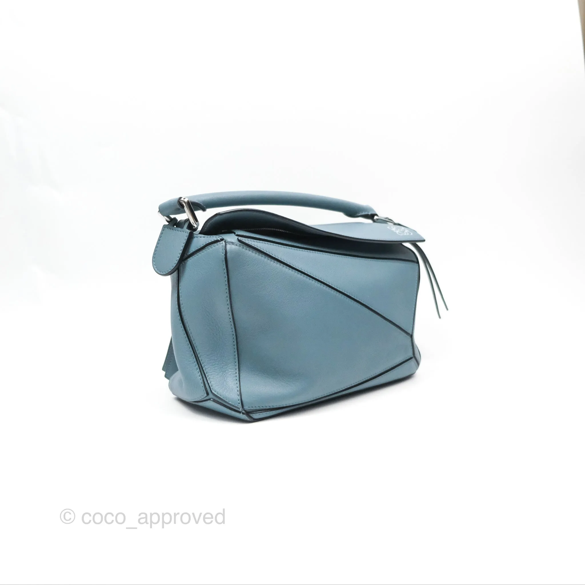 Loewe Small Puzzle Bag Stone Blue Calfskin Gold Hardware