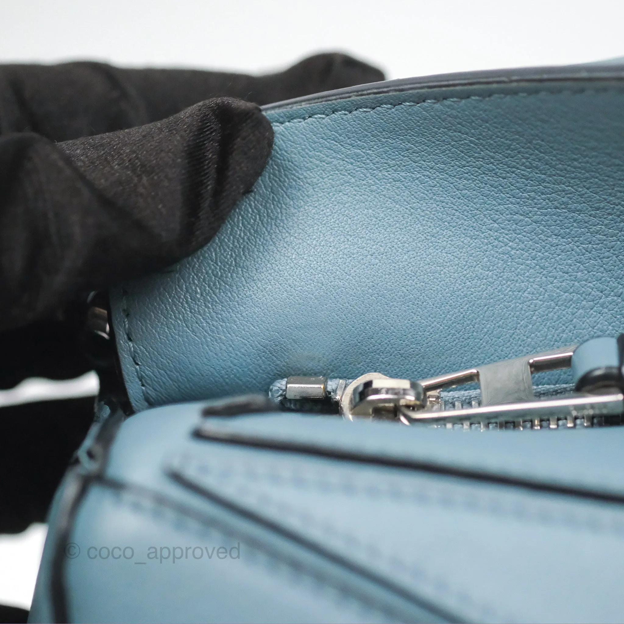 Loewe Small Puzzle Bag Stone Blue Calfskin Gold Hardware