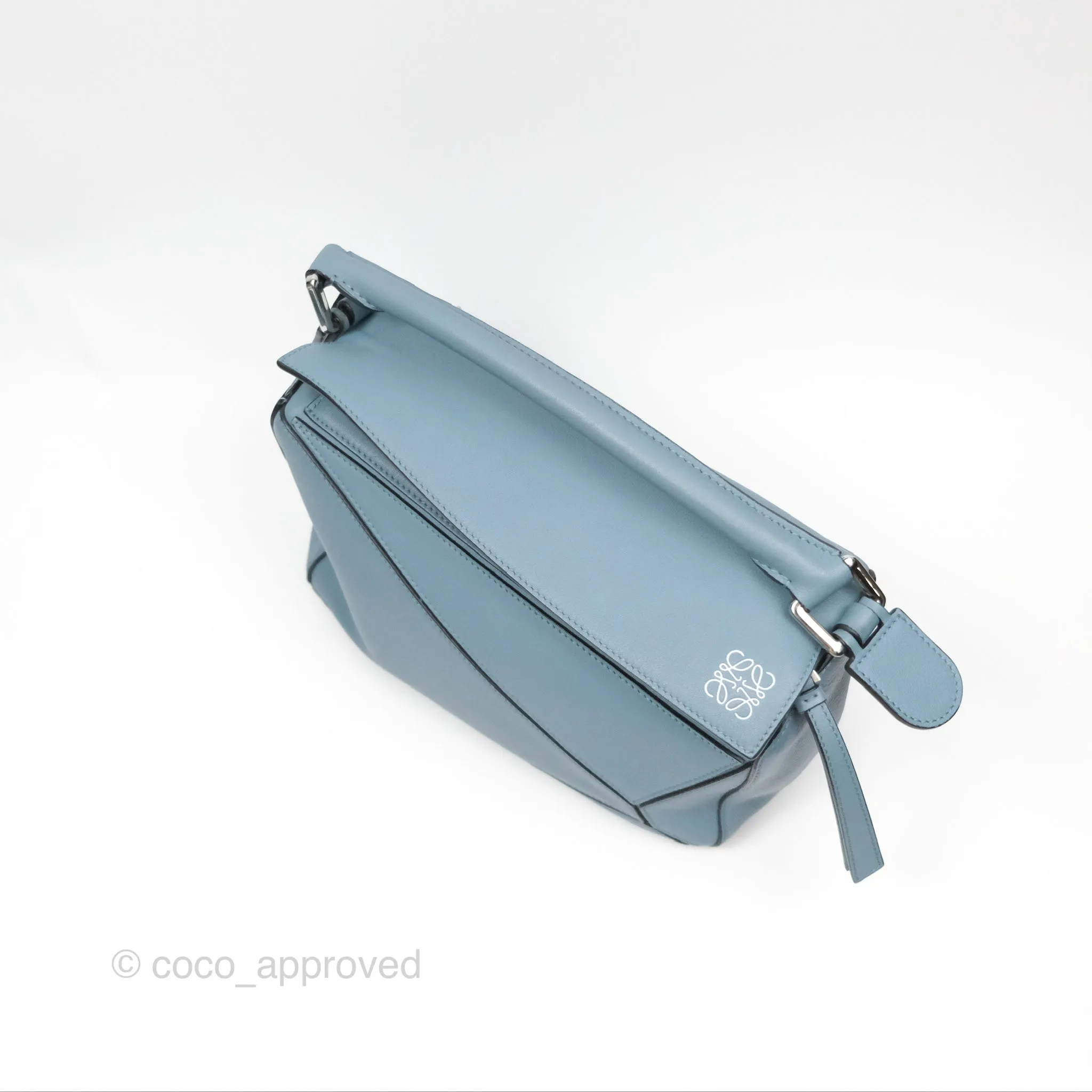 Loewe Small Puzzle Bag Stone Blue Calfskin Gold Hardware