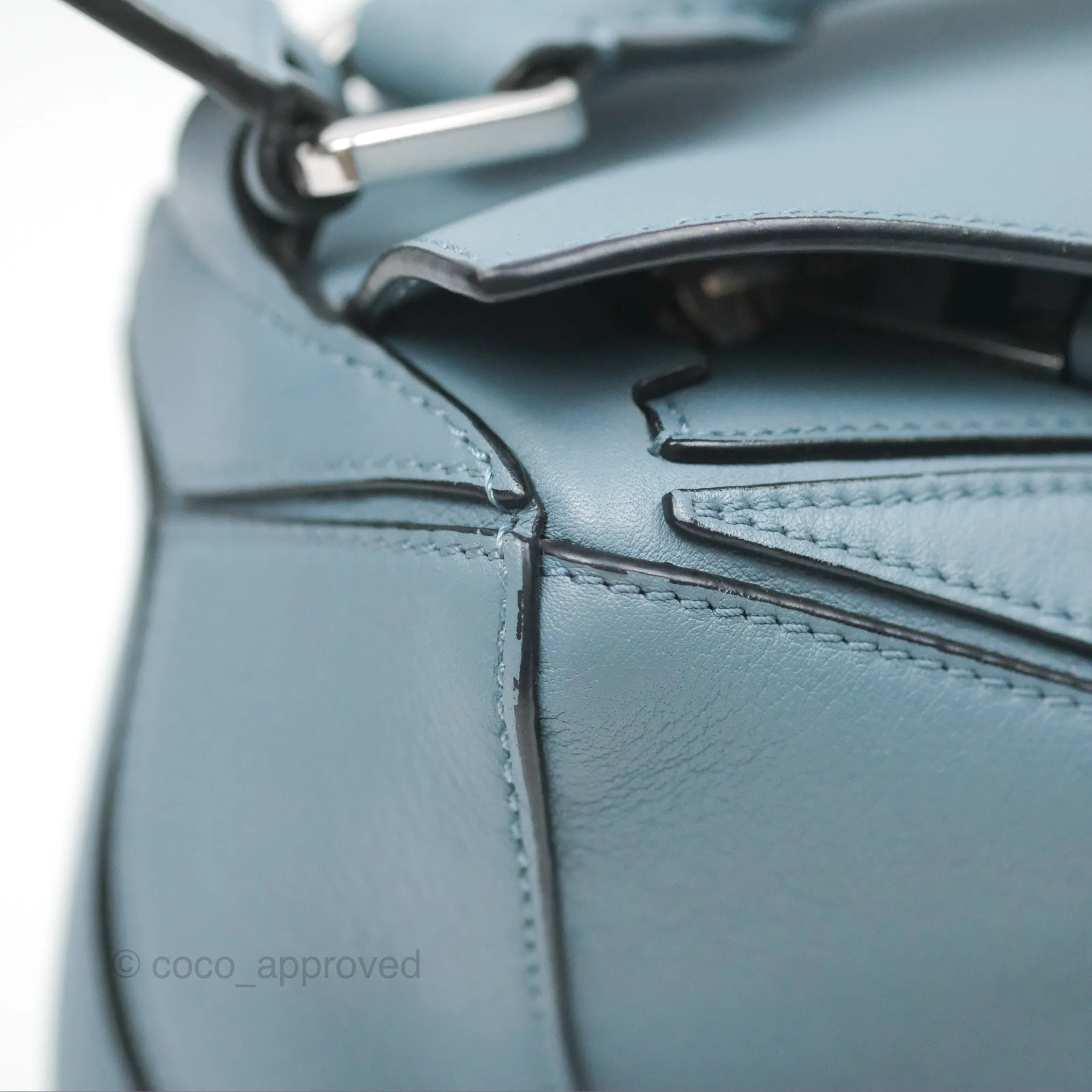 Loewe Small Puzzle Bag Stone Blue Calfskin Gold Hardware